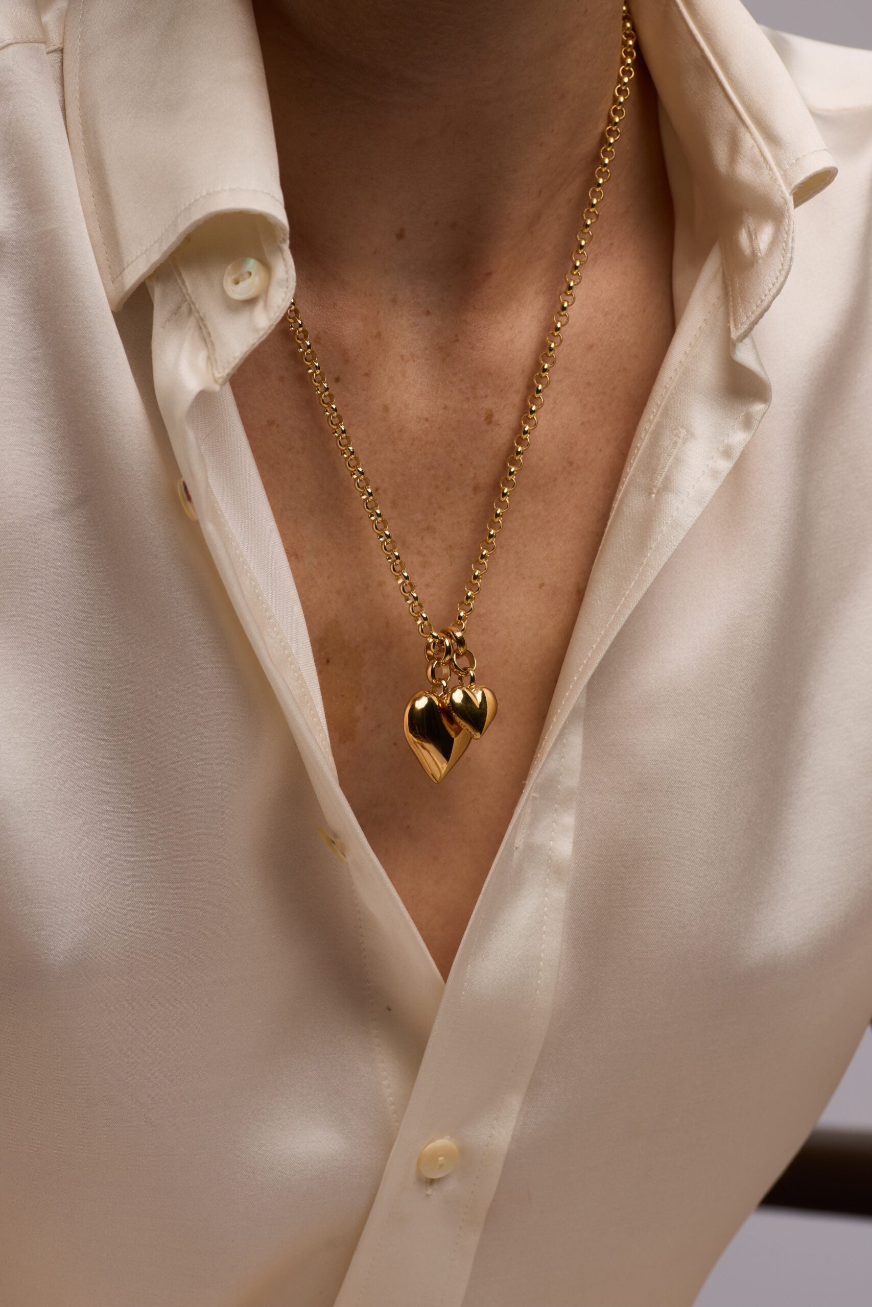 Large Double Gold Heart on Chunky Belcher Chain