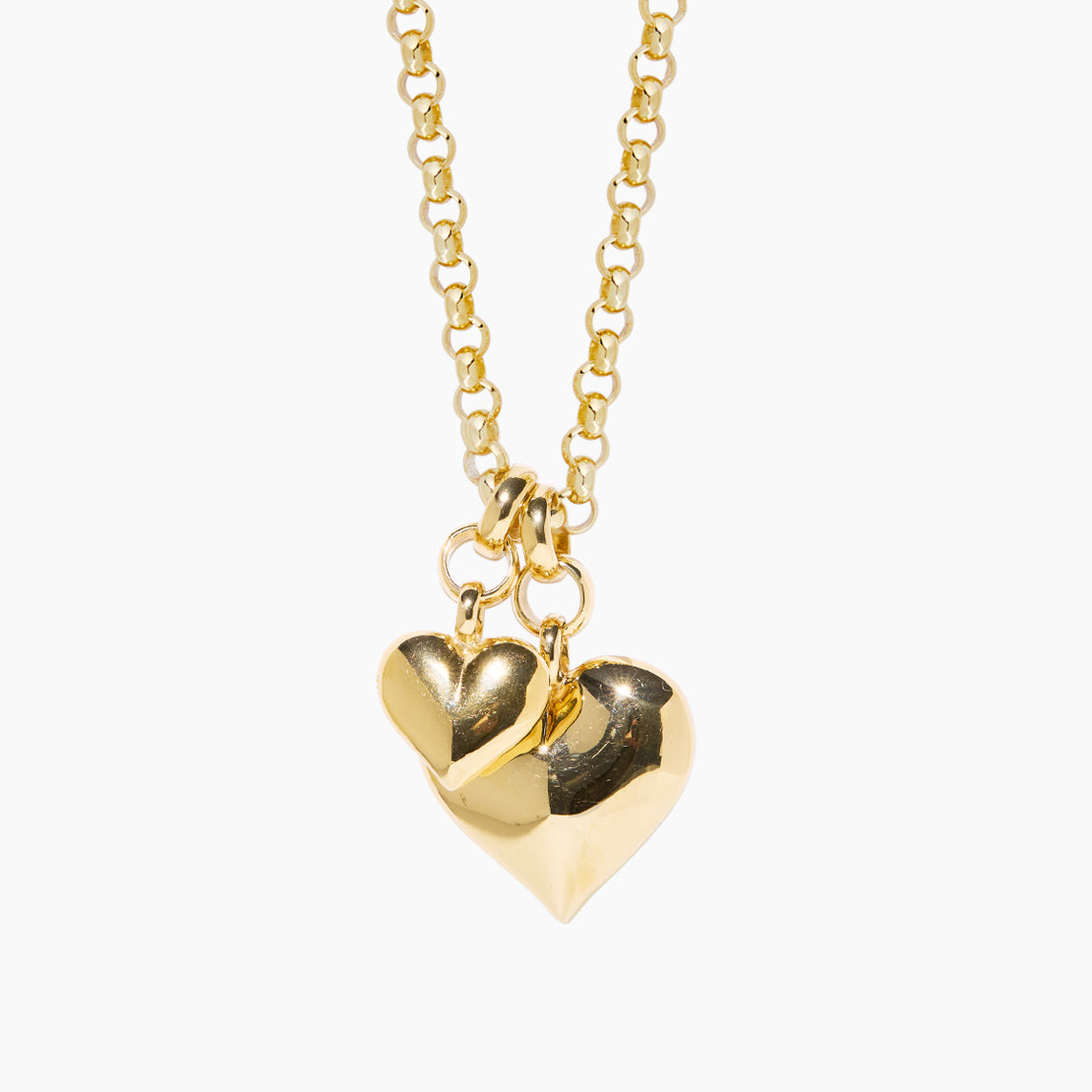 Large Double Gold Heart on Chunky Belcher Chain