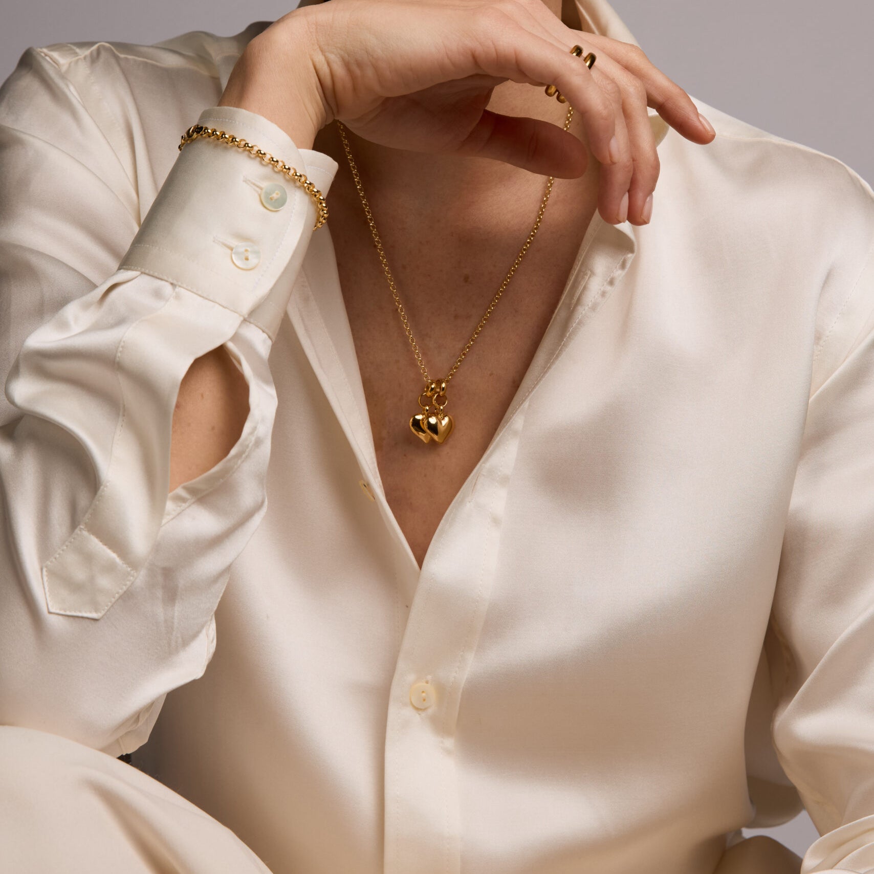 Small Double Gold Heart on Belcher Necklace