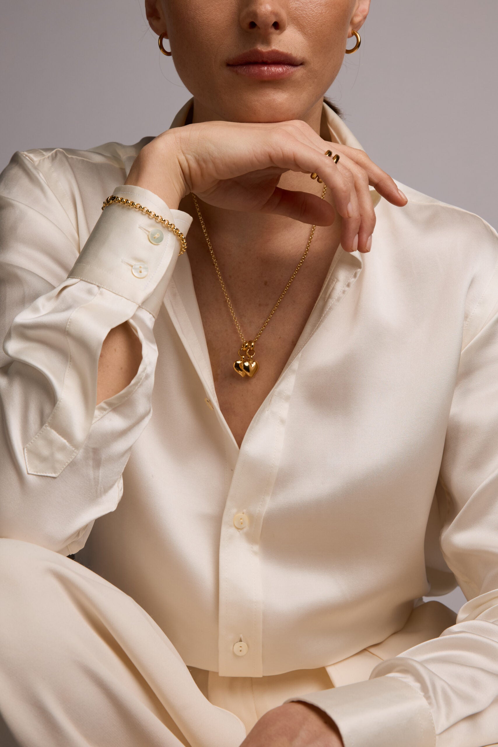 Small Double Gold Heart on Belcher Necklace