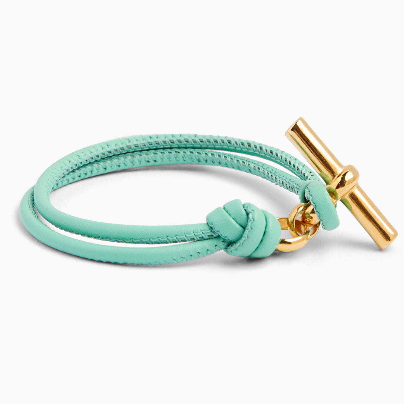 Gold T-Bar on Aquamarine Leather Bracelet