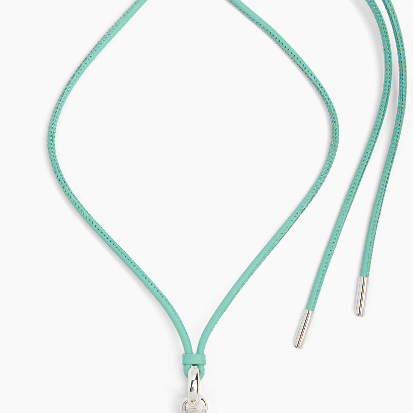 Medium Silver T-Bar on Aquamarine Leather Necklace