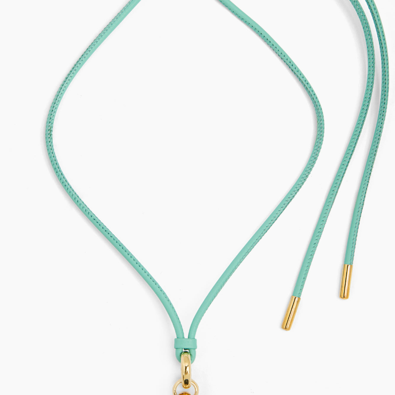 Giant Gold T-Bar on Aquamarine Leather Necklace