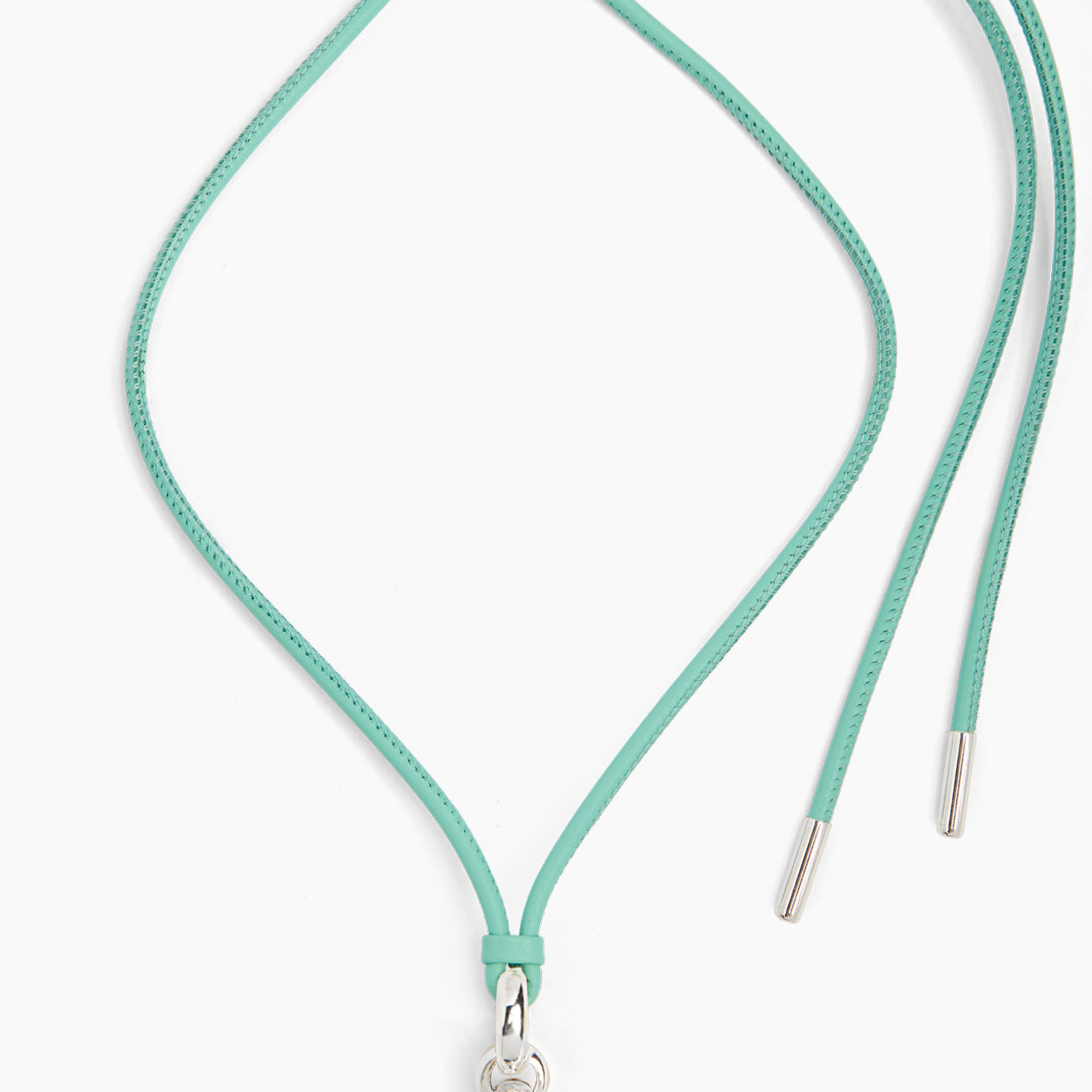 Giant Silver T-Bar on Aquamarine Leather Necklace