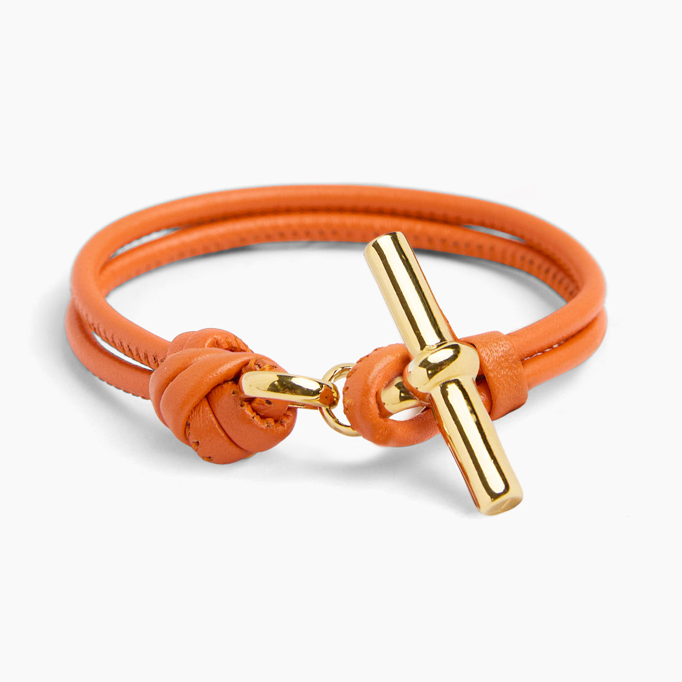 Gold T-Bar on Orange Leather Bracelet
