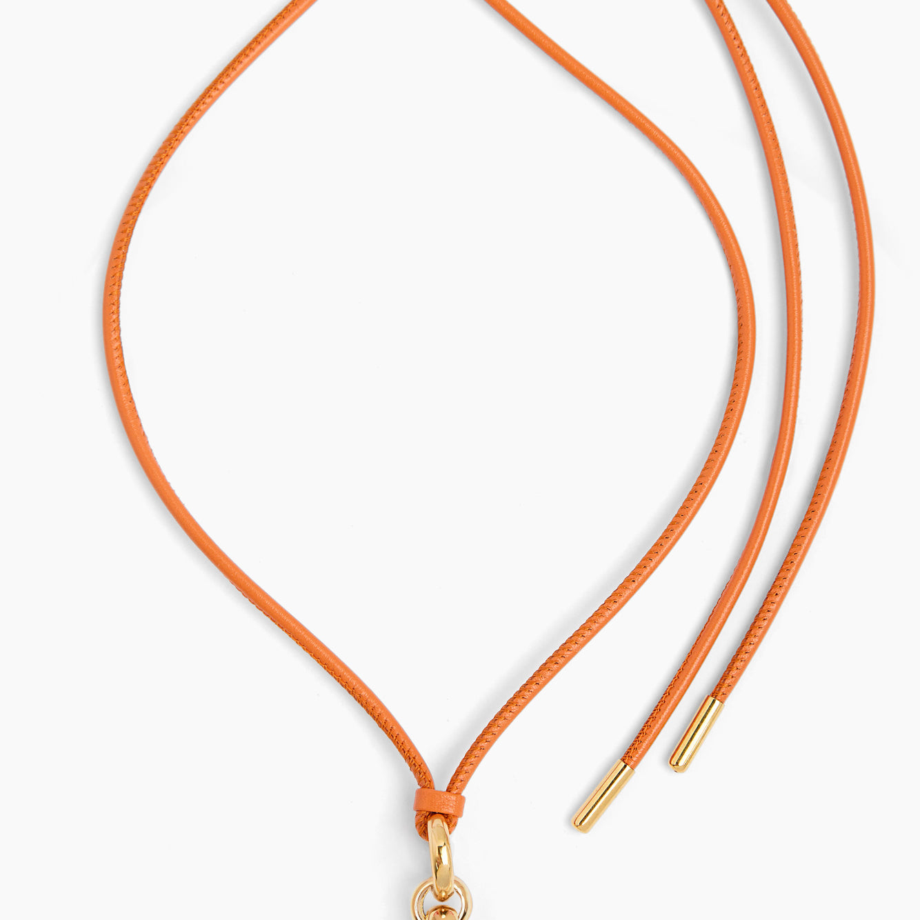 Medium Gold T-Bar on Orange Leather Necklace