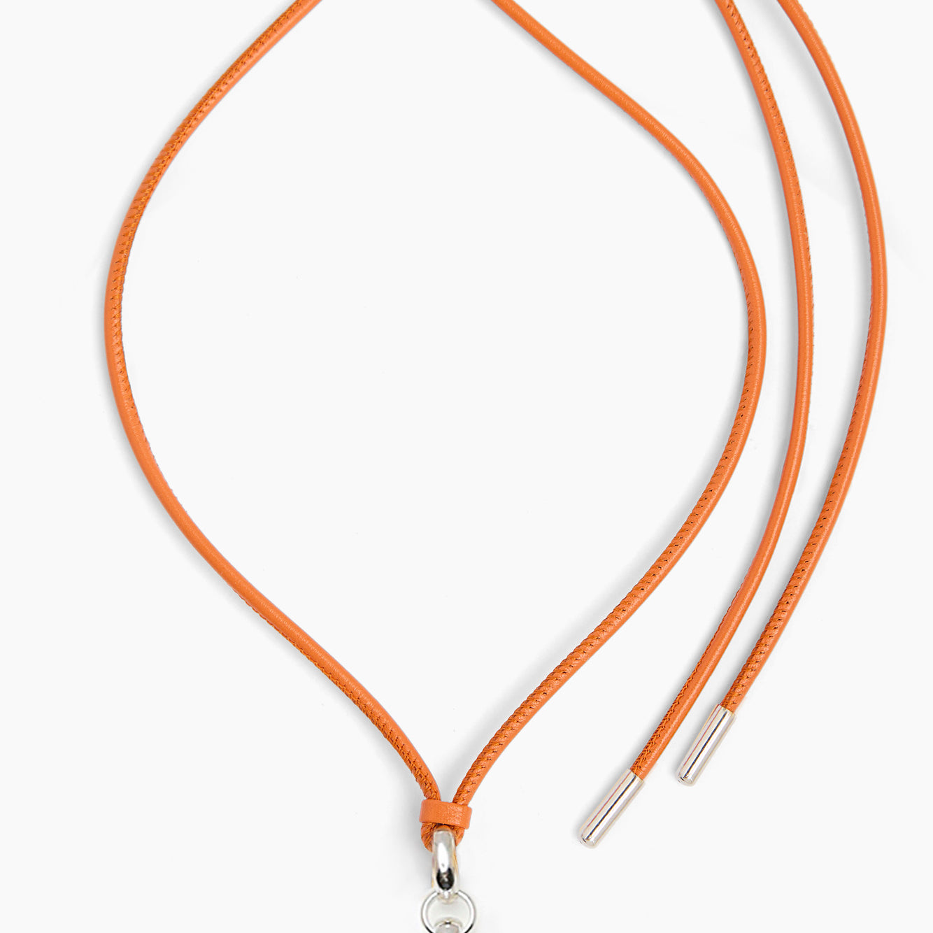 Medium Silver T-Bar on Orange Leather Necklace