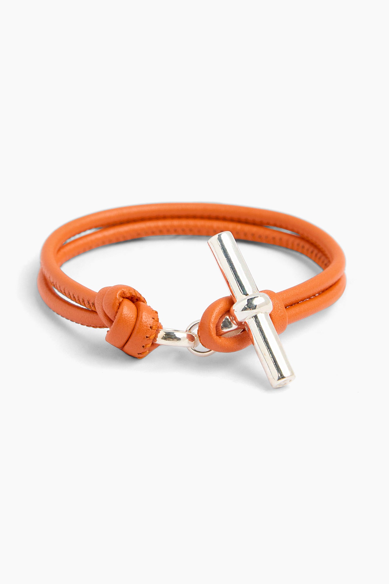 Orange leather bracelet with silver T-bar clasp
