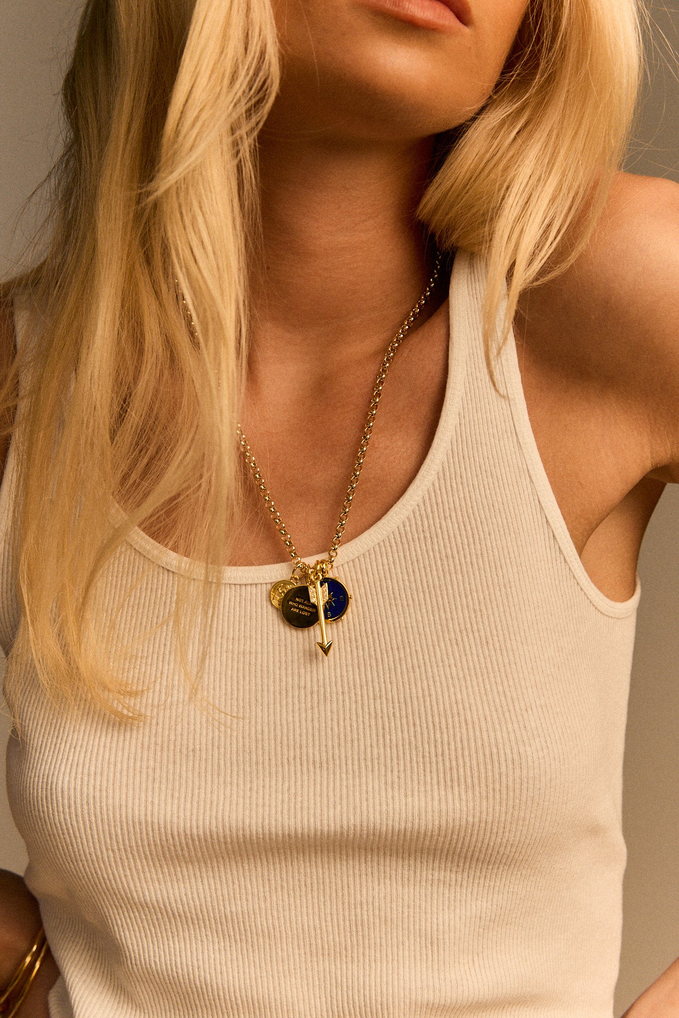 Gold Enamel Compass Charm