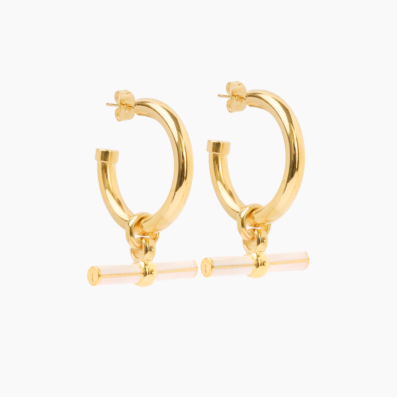 Cream Enamel Gold T-Bar Earrings