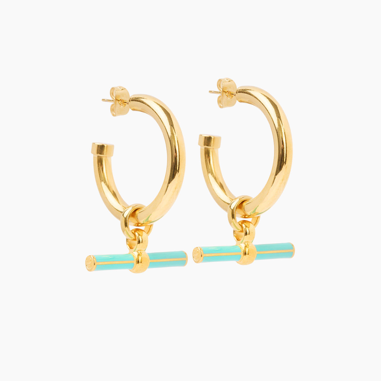 Mint Green Enamel Gold T-Bar Earrings