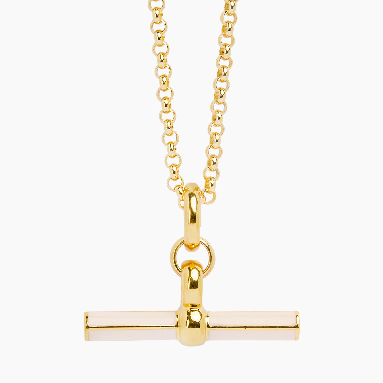 Cream Enamel Giant Gold T-Bar On Chunky Belcher Necklace