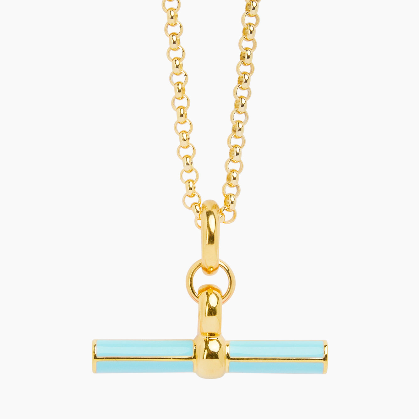 Blue Enamel Giant Gold T-Bar On Chunky Belcher Necklace