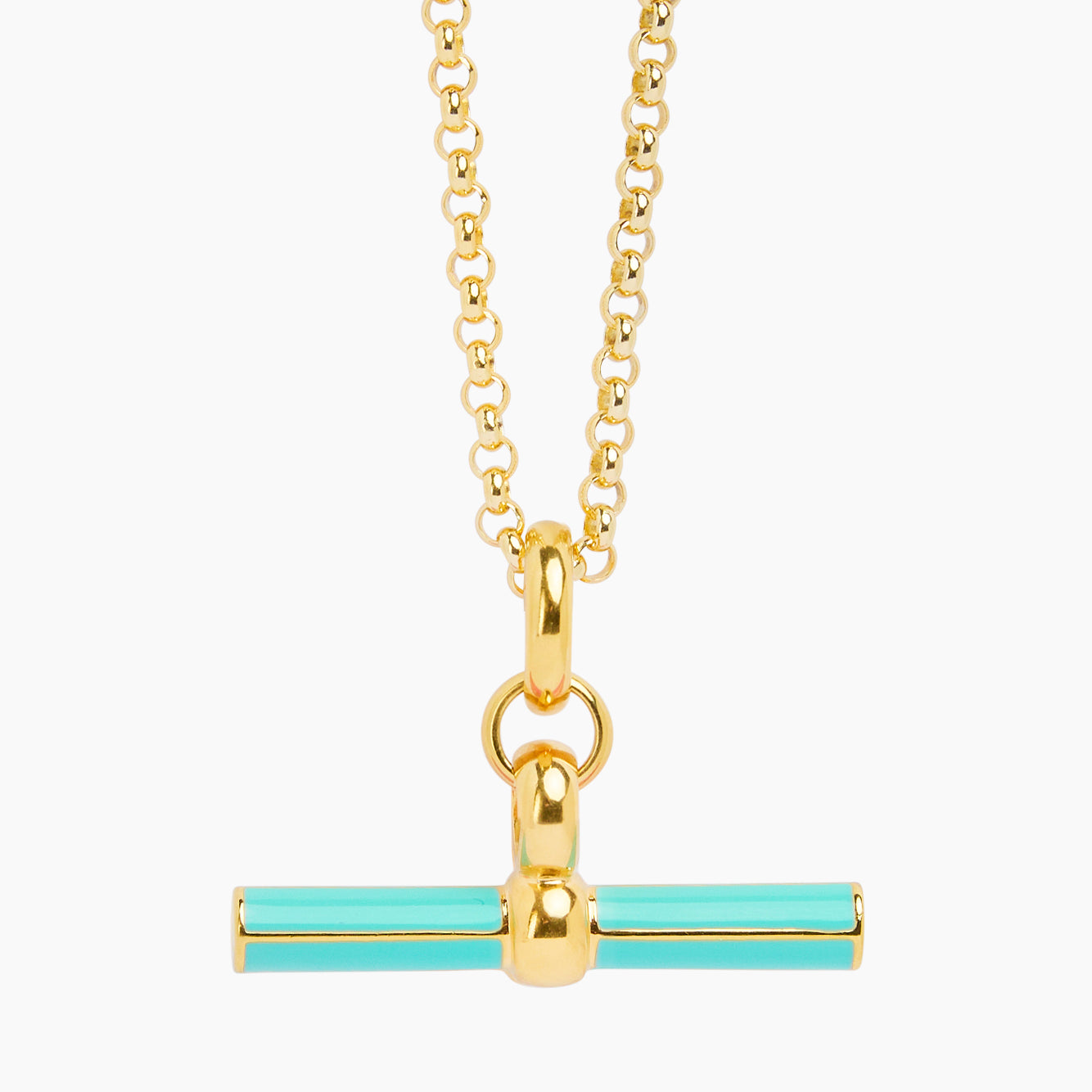 Mint Green Enamel Giant Gold T-Bar On Chunky Belcher Necklace