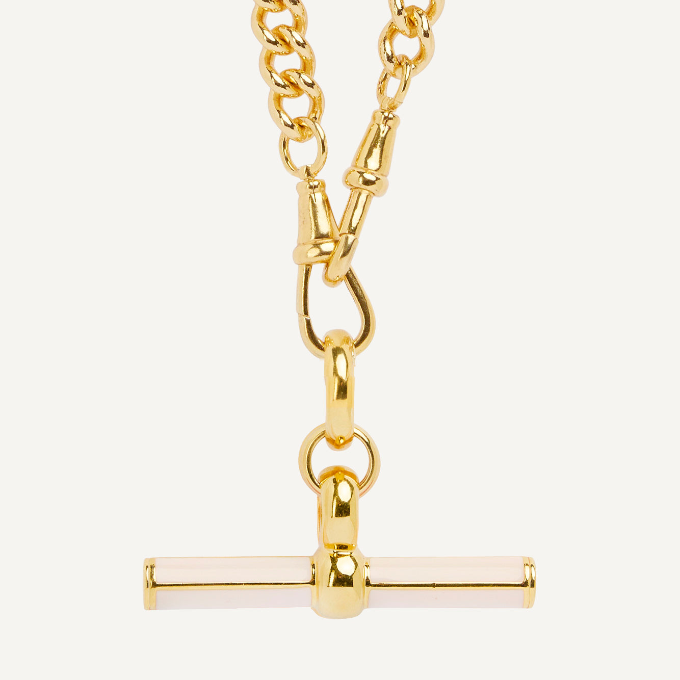 Cream Enamel Giant Gold T-Bar On Medium Curb ClipT Necklace