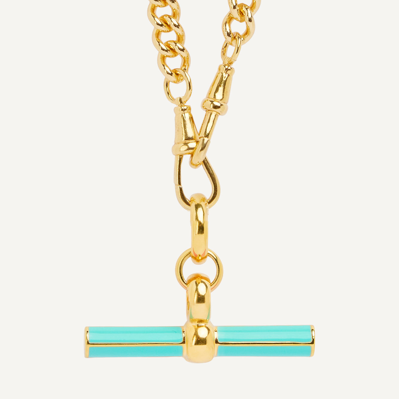 Mint Green Enamel Giant Gold T-Bar On Medium Curb ClipT Necklace