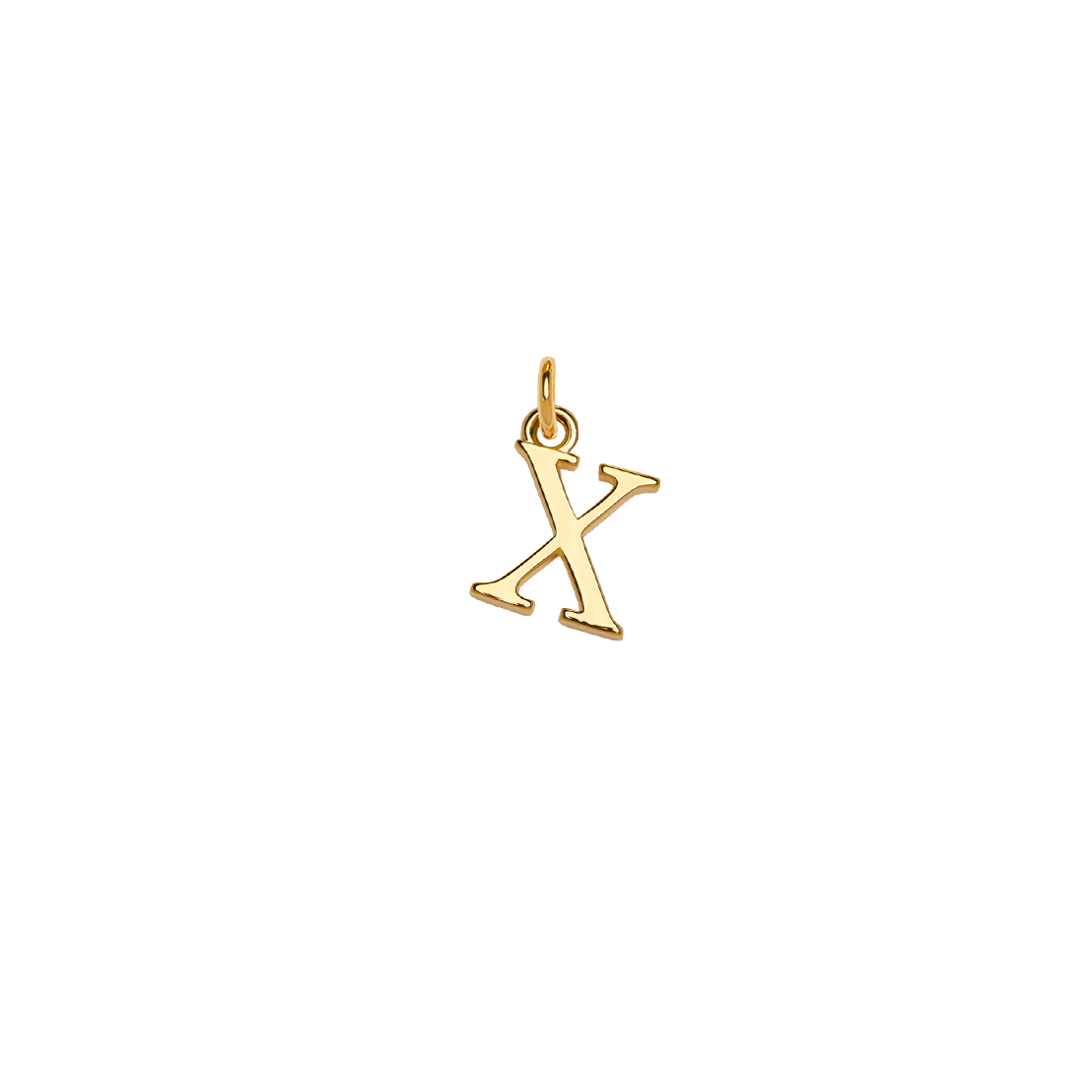 Gold X charm pendant with top loop and dangling letter X