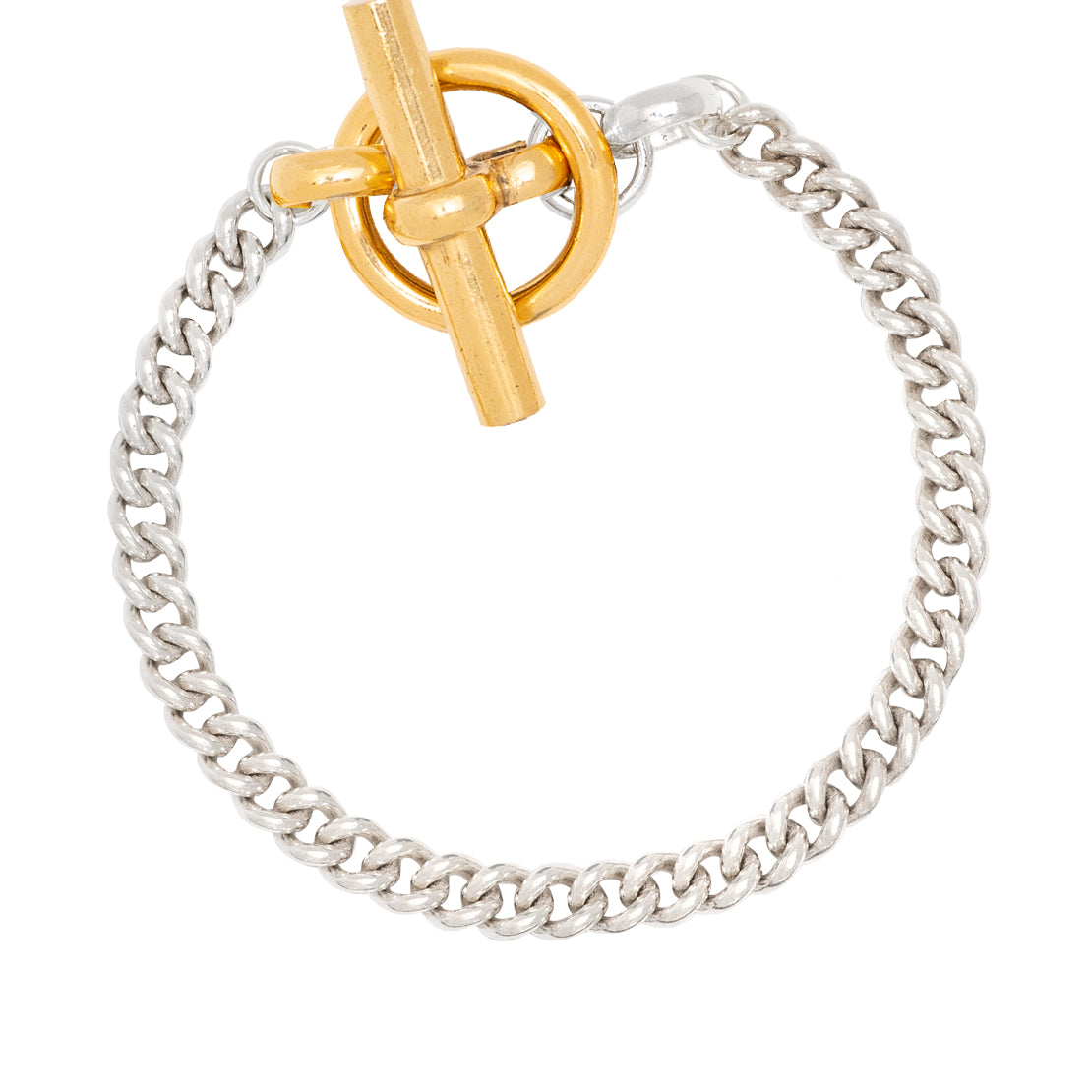 T-Bar Clasp Gold And Silver Curb Link Bracelet