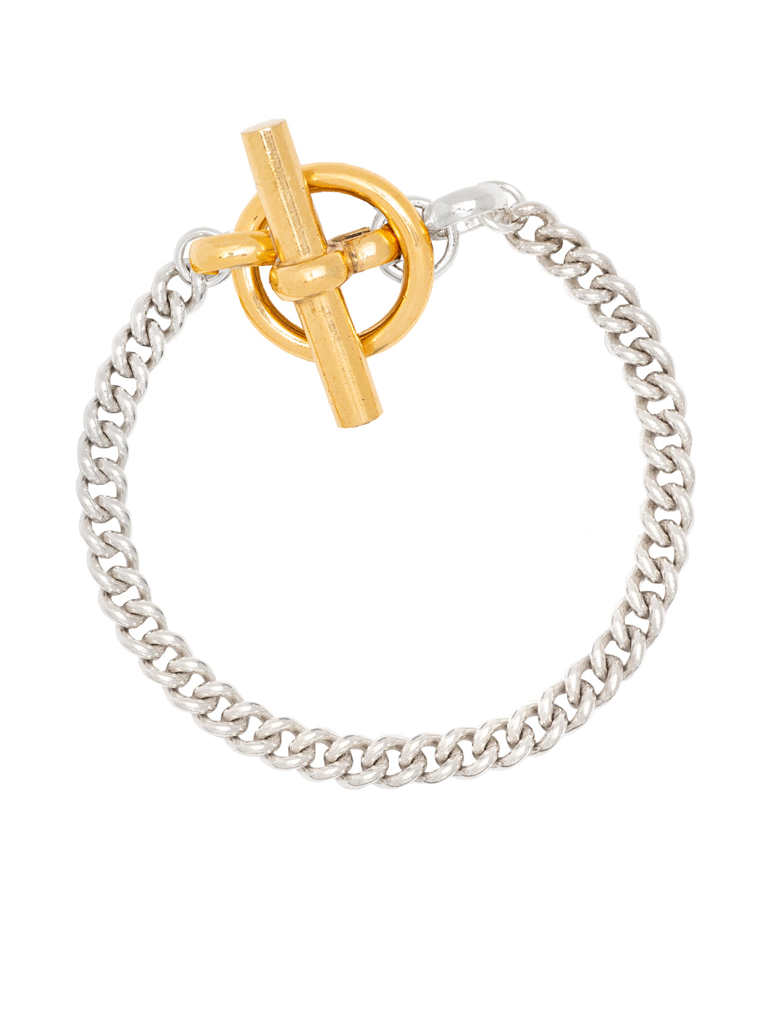 T-Bar Clasp Gold And Silver Curb Link Bracelet