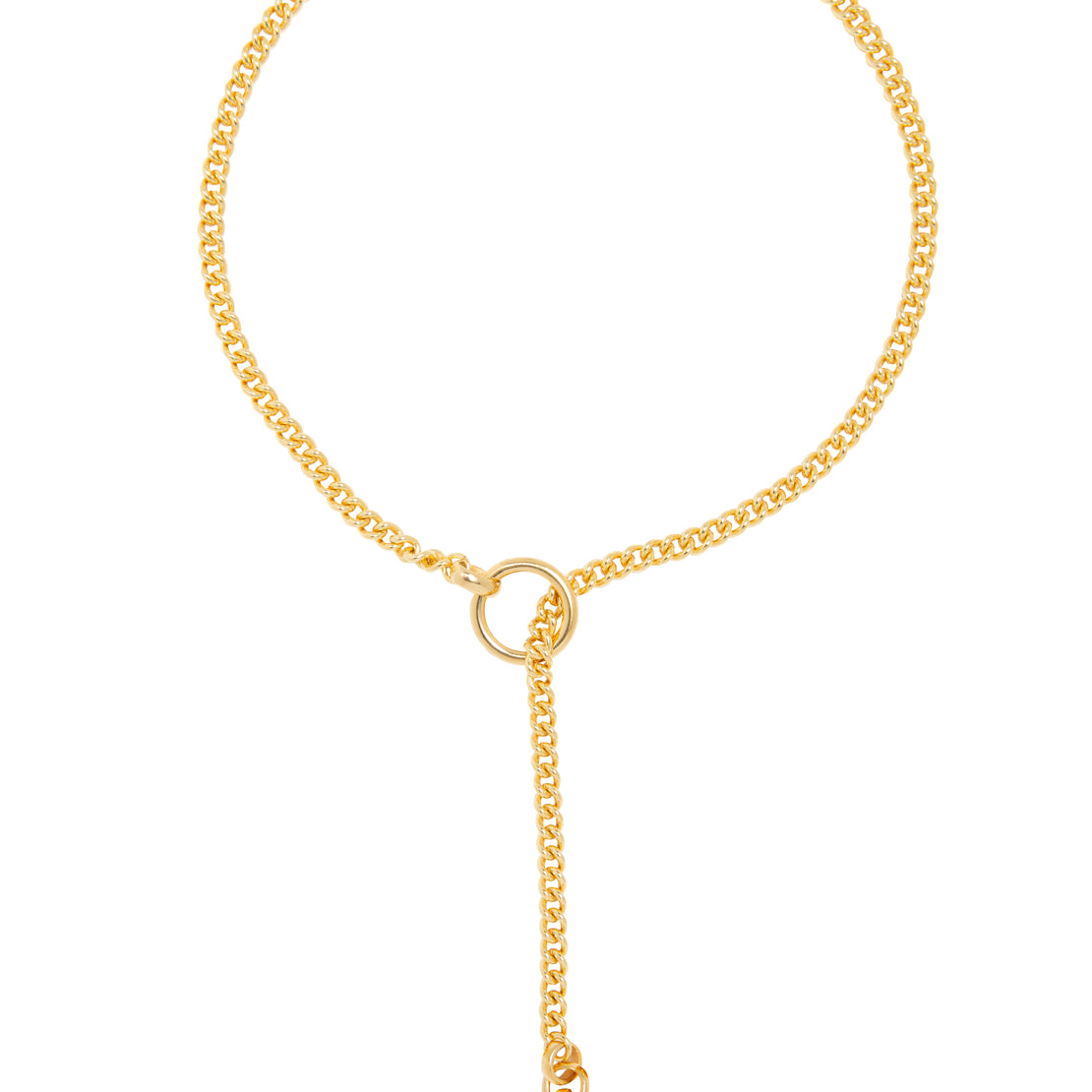 Gold Curb Chain Lariat Necklace
