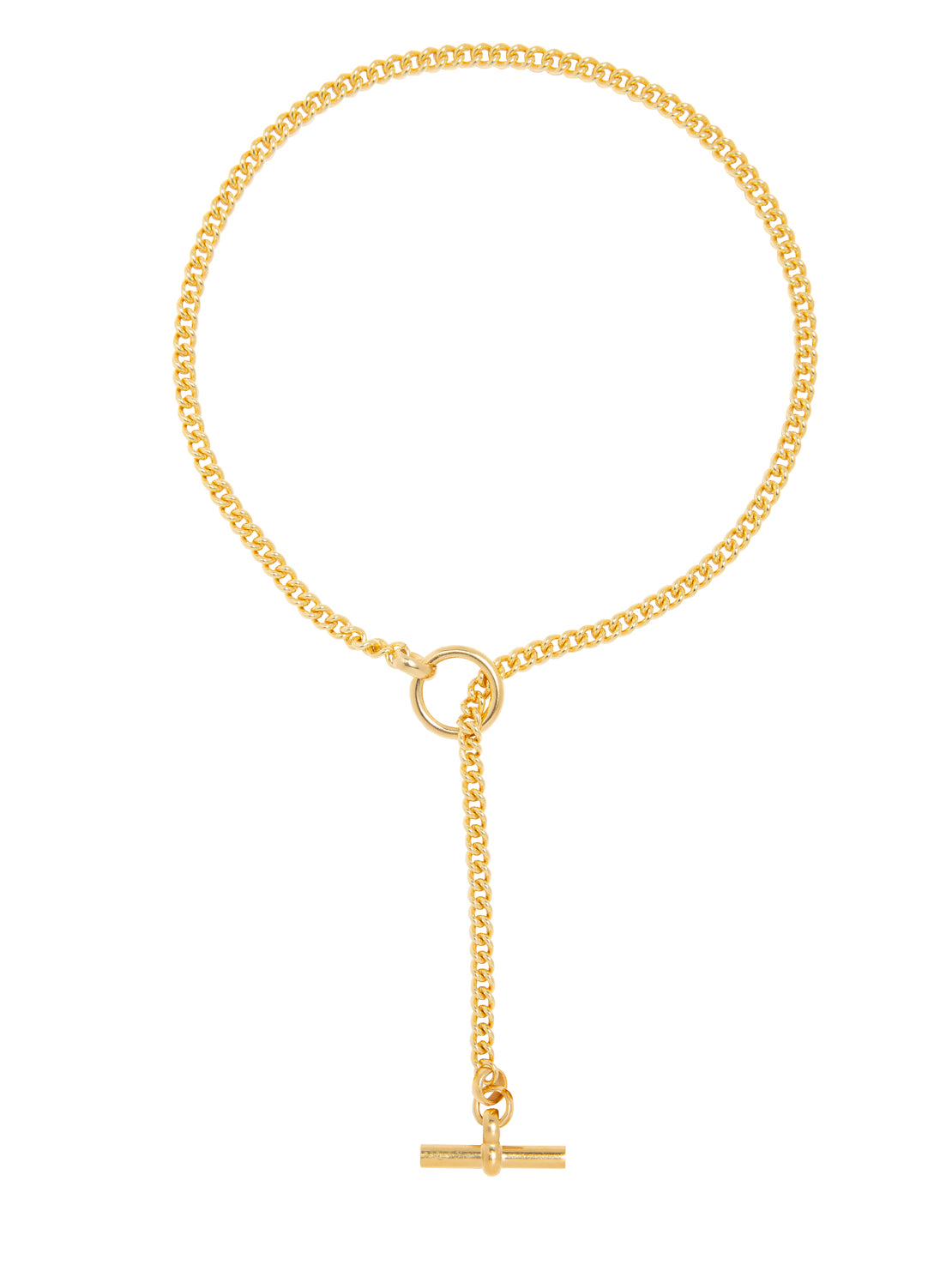 Gold Curb Chain Lariat Necklace