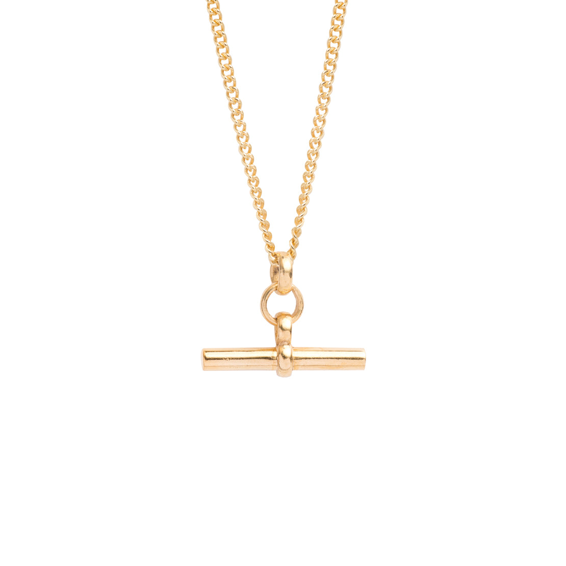 Men's Gold T-Bar On Fine Curb Chain