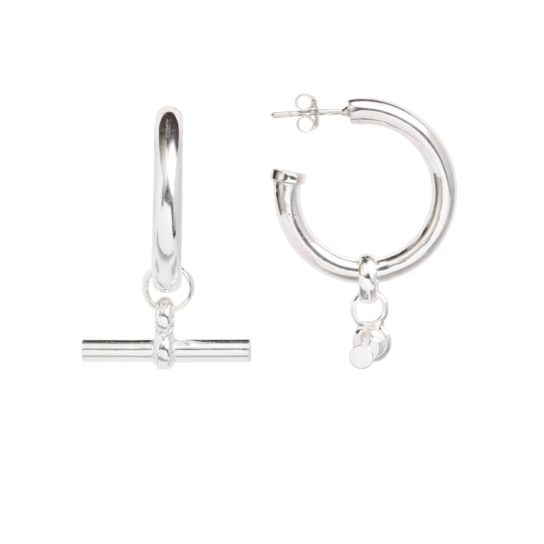 Large Silver T-Bar Earrings