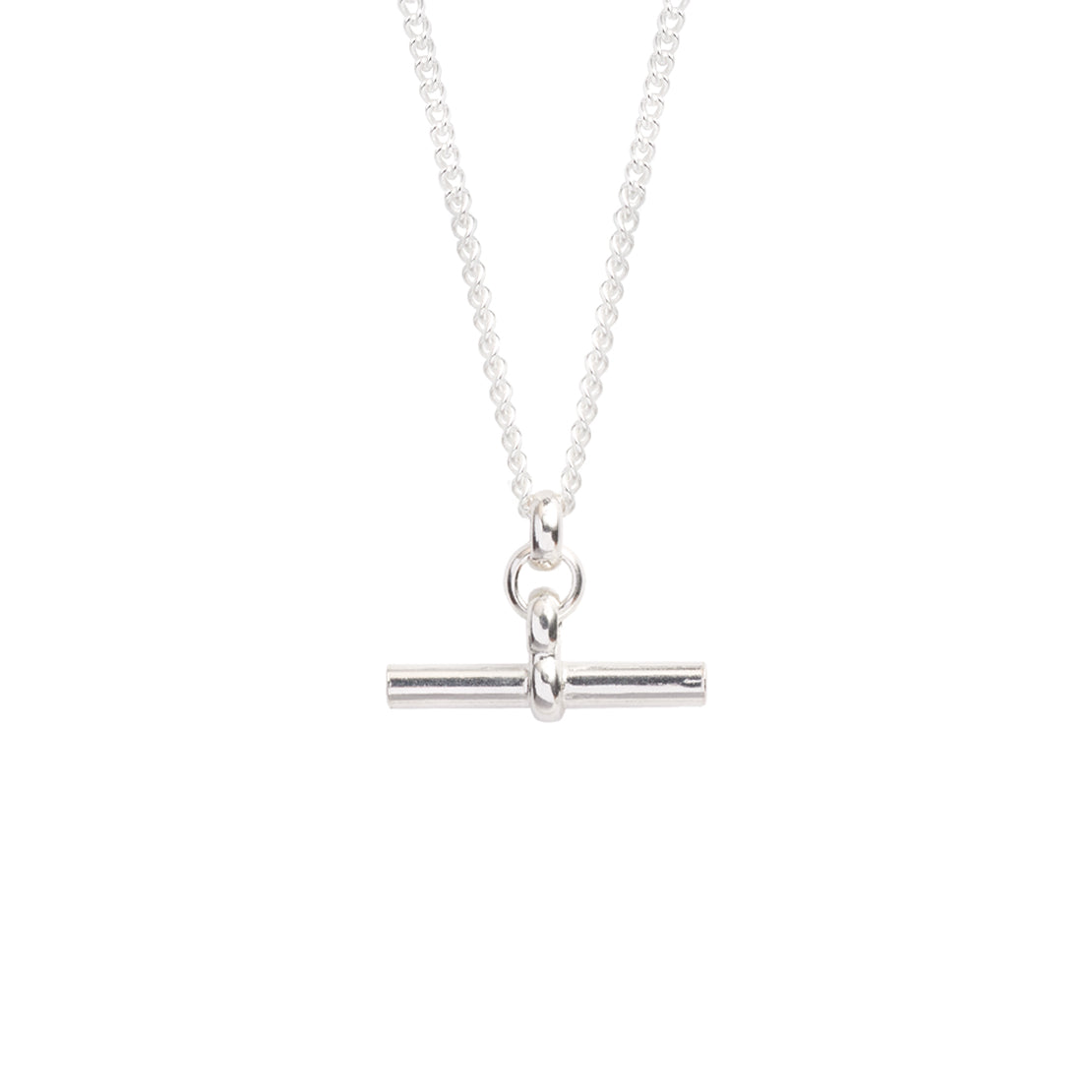 Men's Solid Sterling Silver T-Bar On Fine Curb Chain