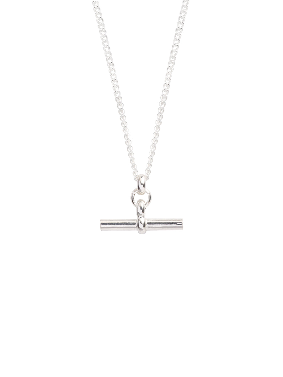 Men's Solid Sterling Silver T-Bar On Fine Curb Chain