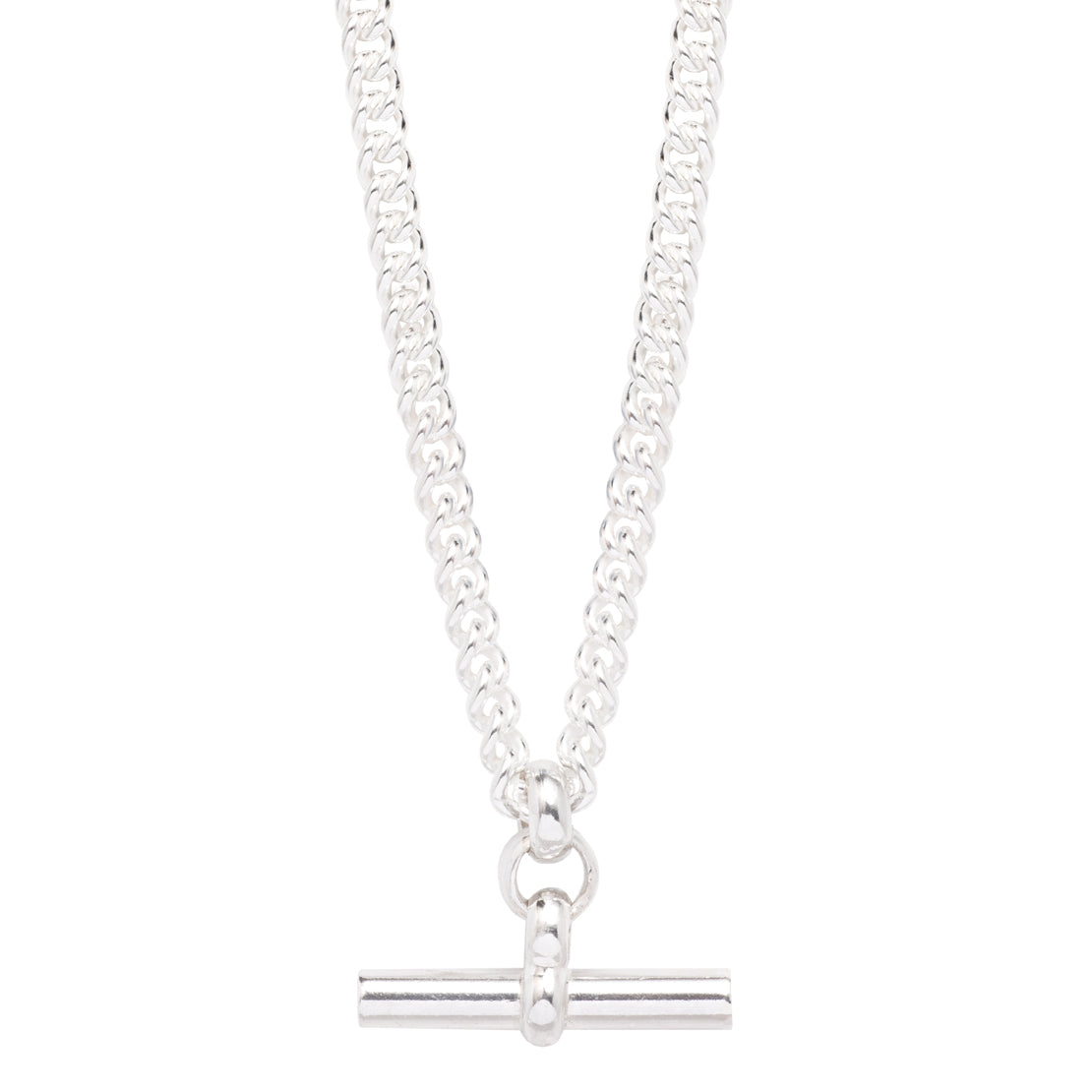 Men's Solid Sterling Silver Chunky T-Bar Curb Link Necklace