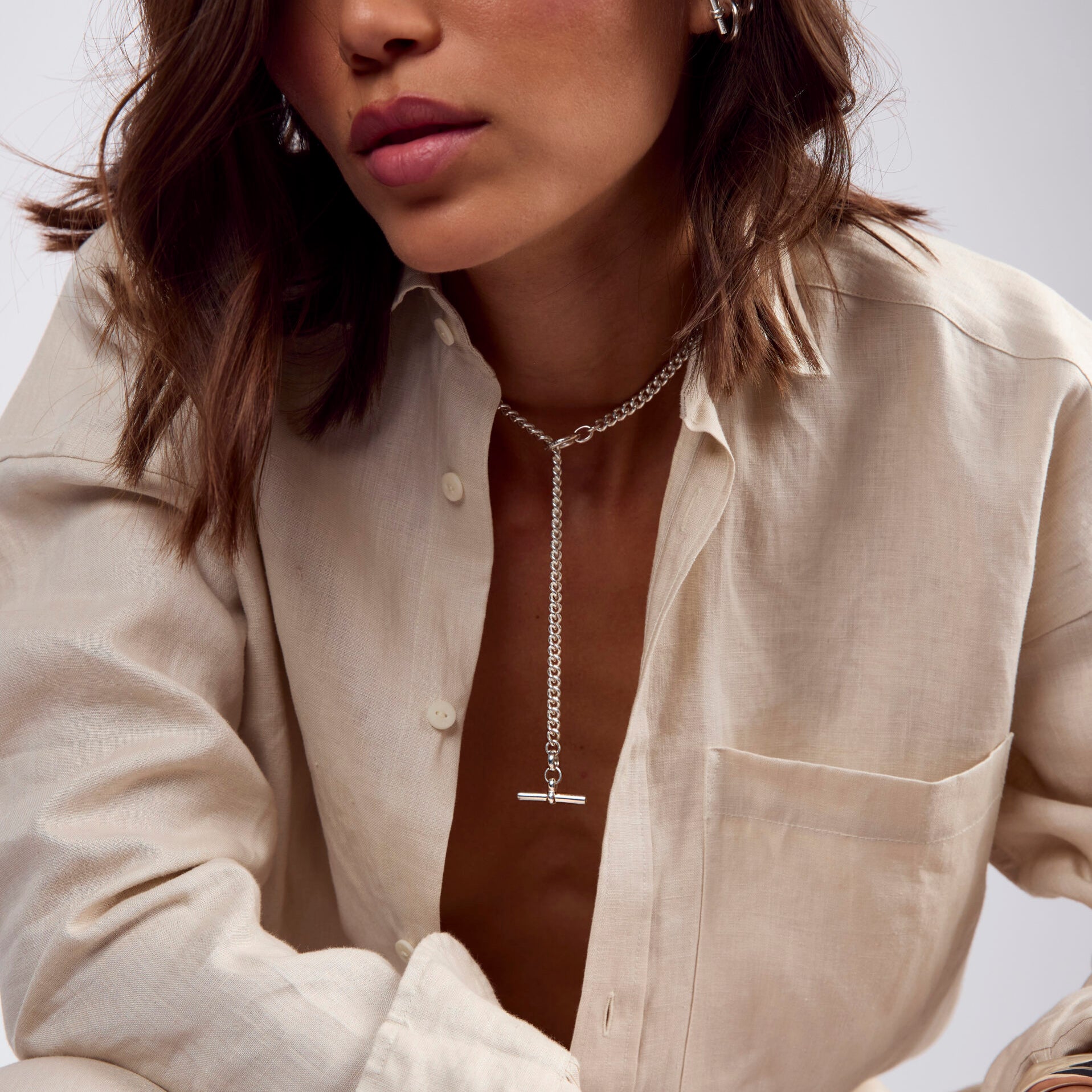 Small Silver T-Bar Clasp Curb Link Necklace