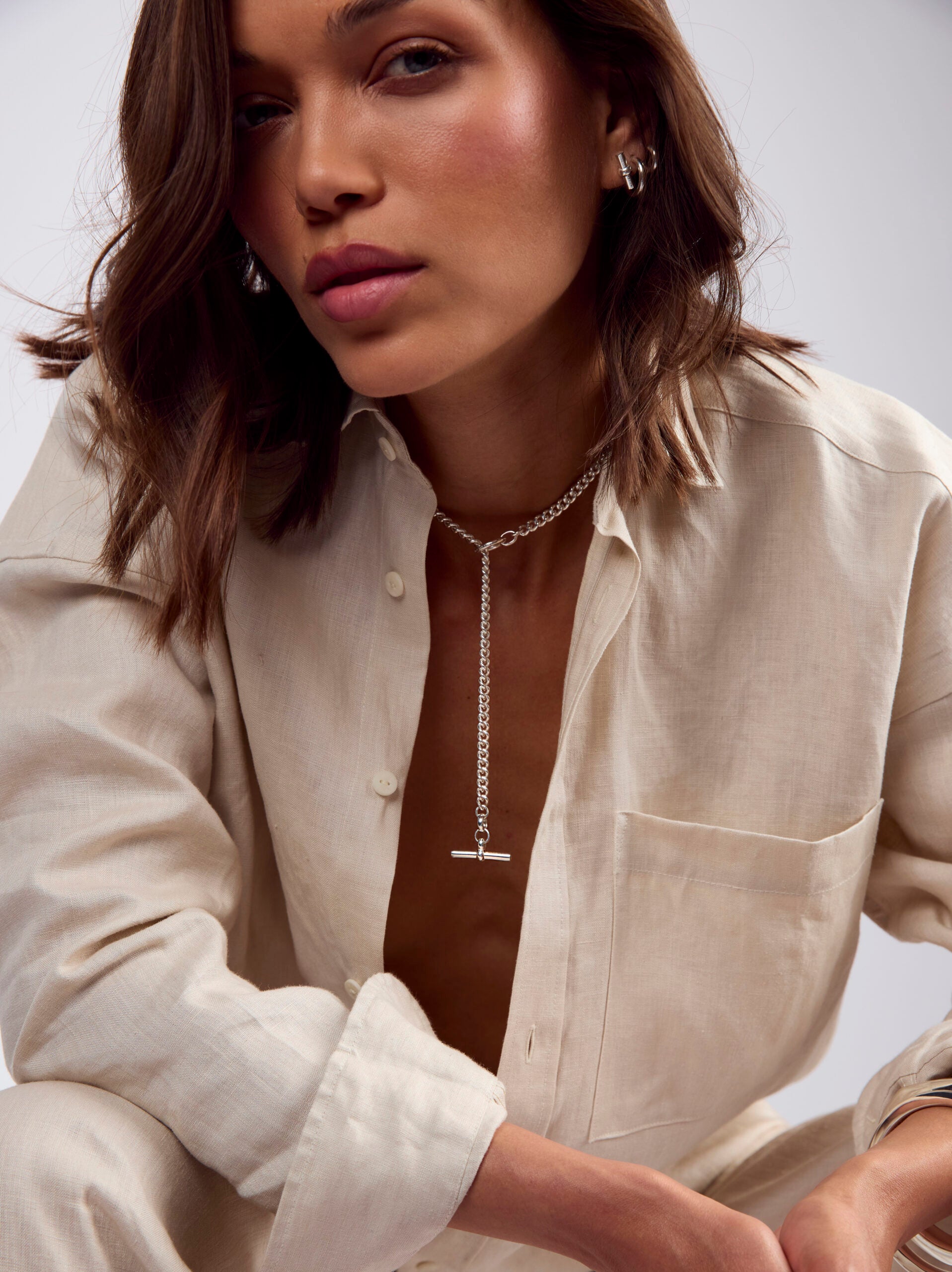 Small Silver T-Bar Clasp Curb Link Necklace