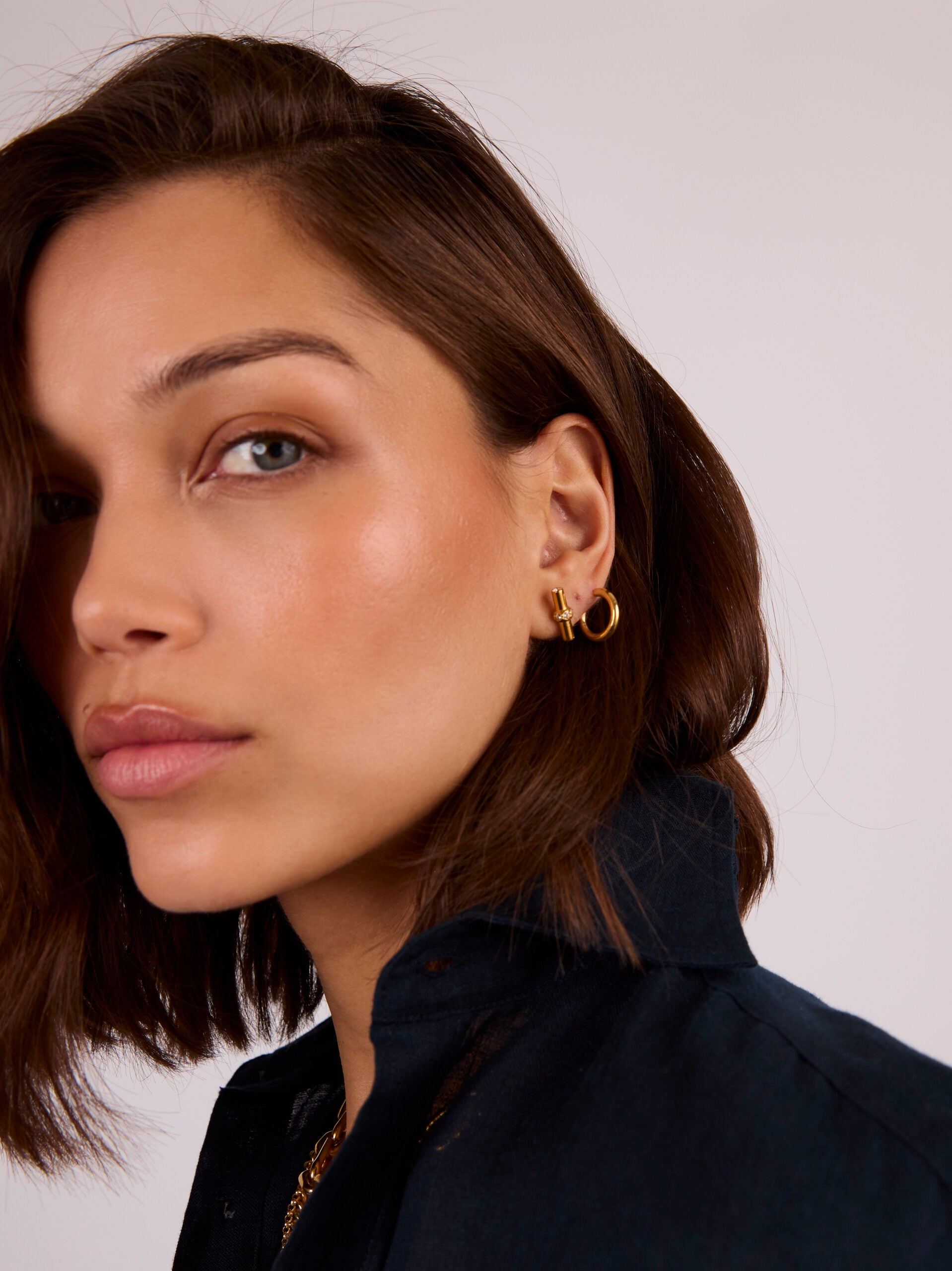 Jewelled Gold T-Bar Stud Earrings