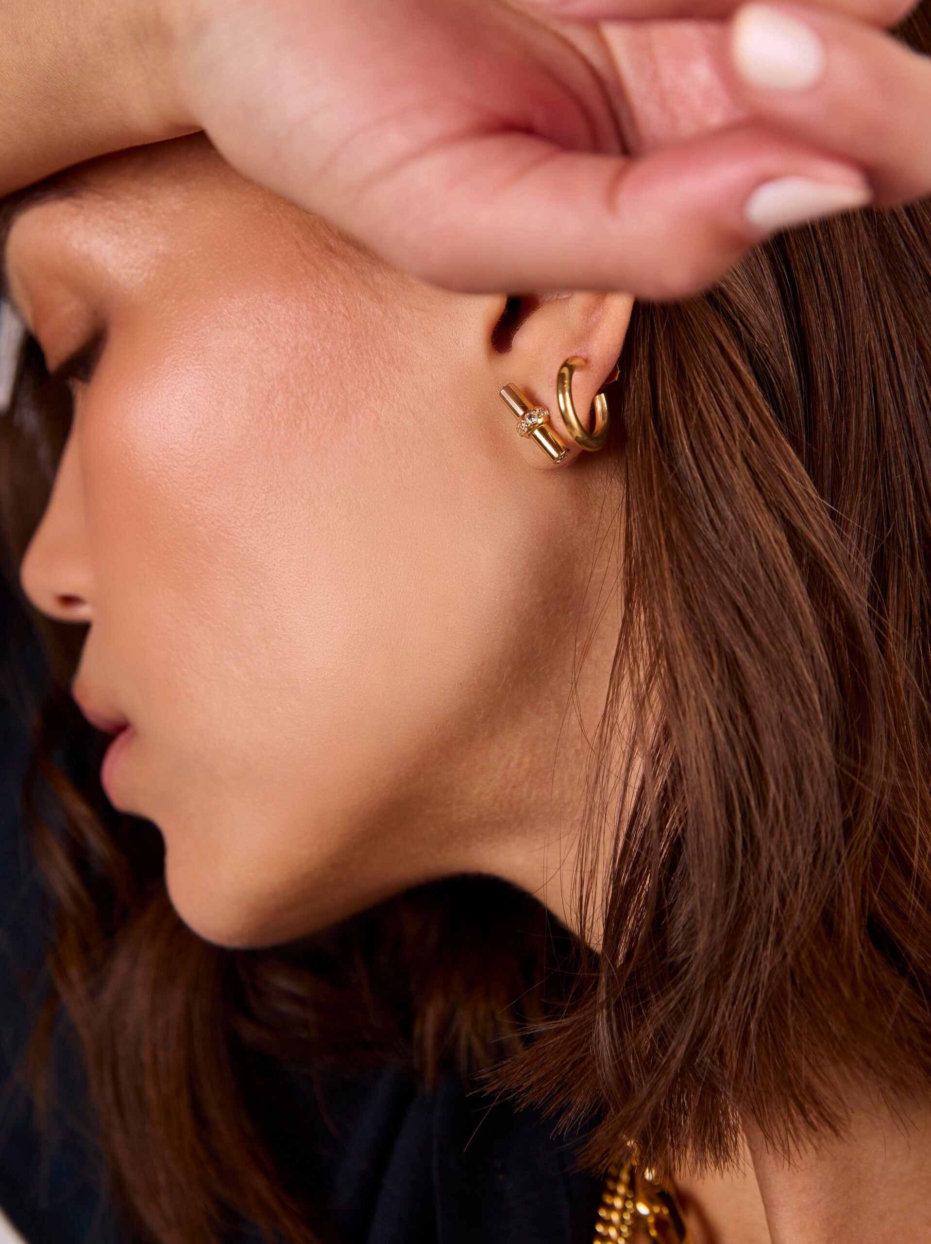 Jewelled Gold T-Bar Stud Earrings