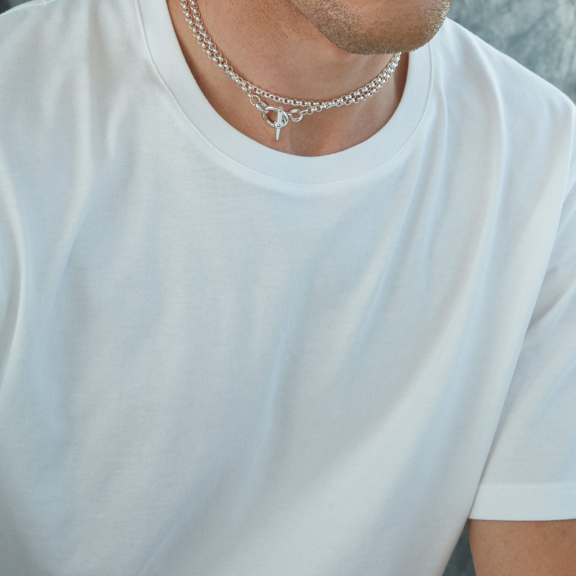 Men's Solid Sterling Silver Lariat Necklace