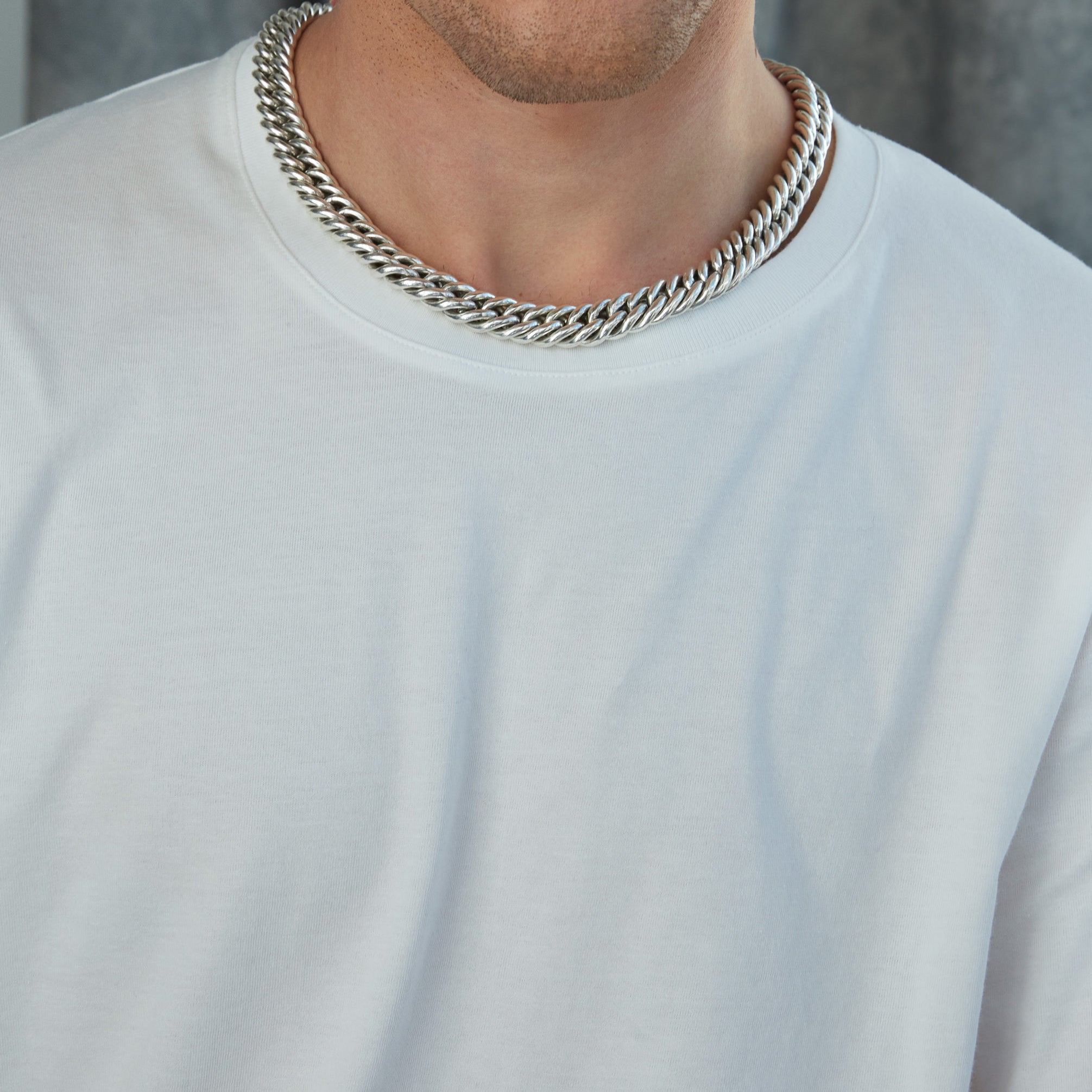 Men's Solid Sterling Silver Curb Link Necklace
