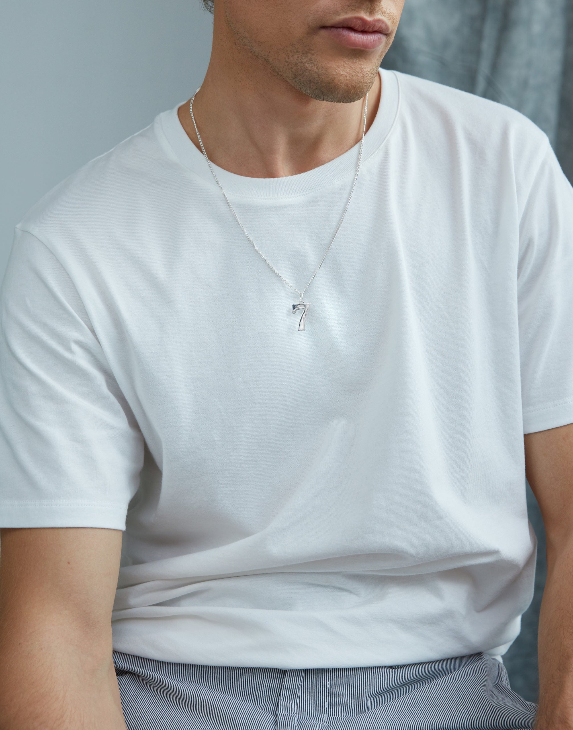 Men's Solid Sterling Silver Lucky No 7 Necklace