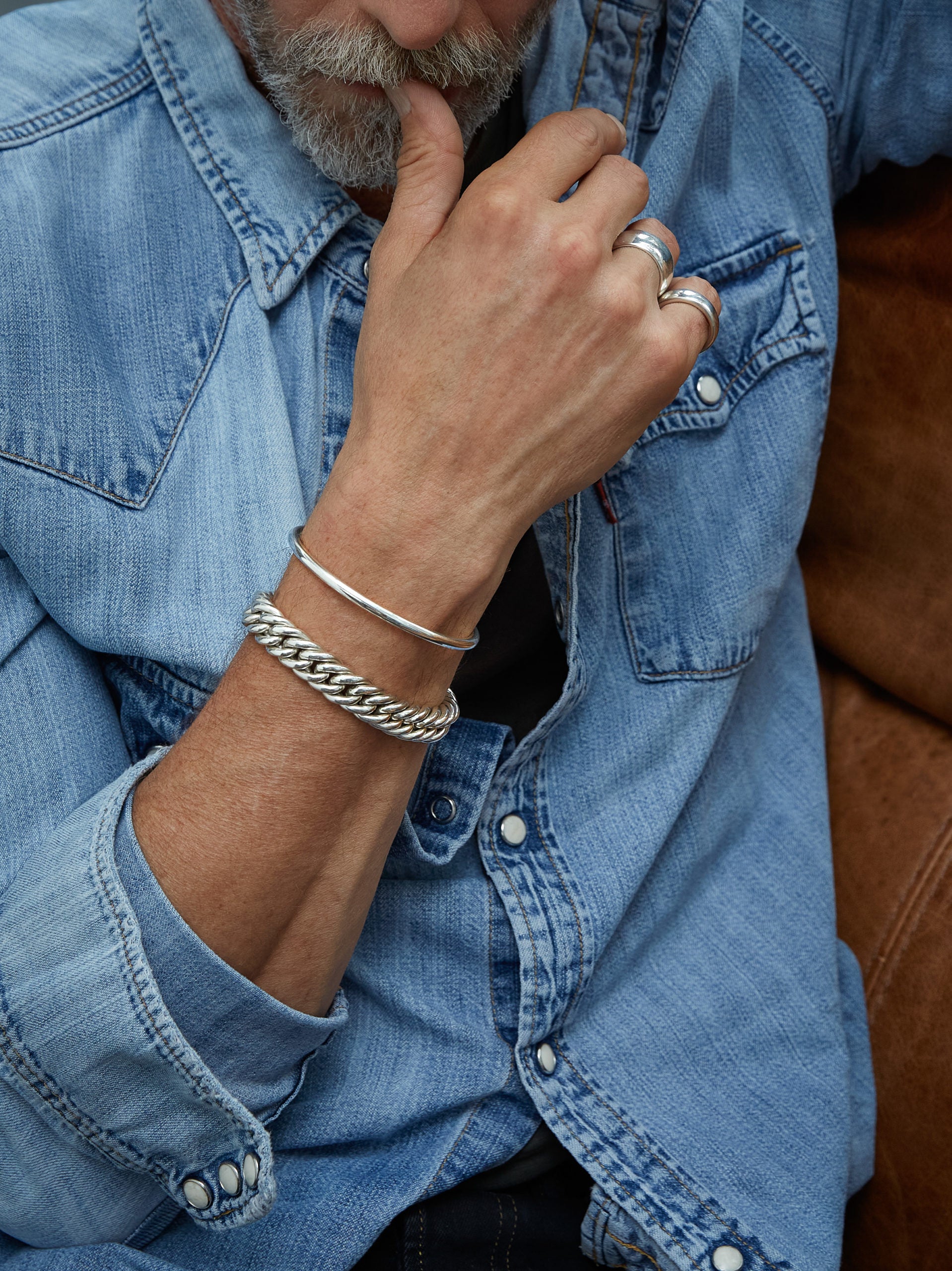 Men's Large Solid Sterling Silver Curb Link Bracelet