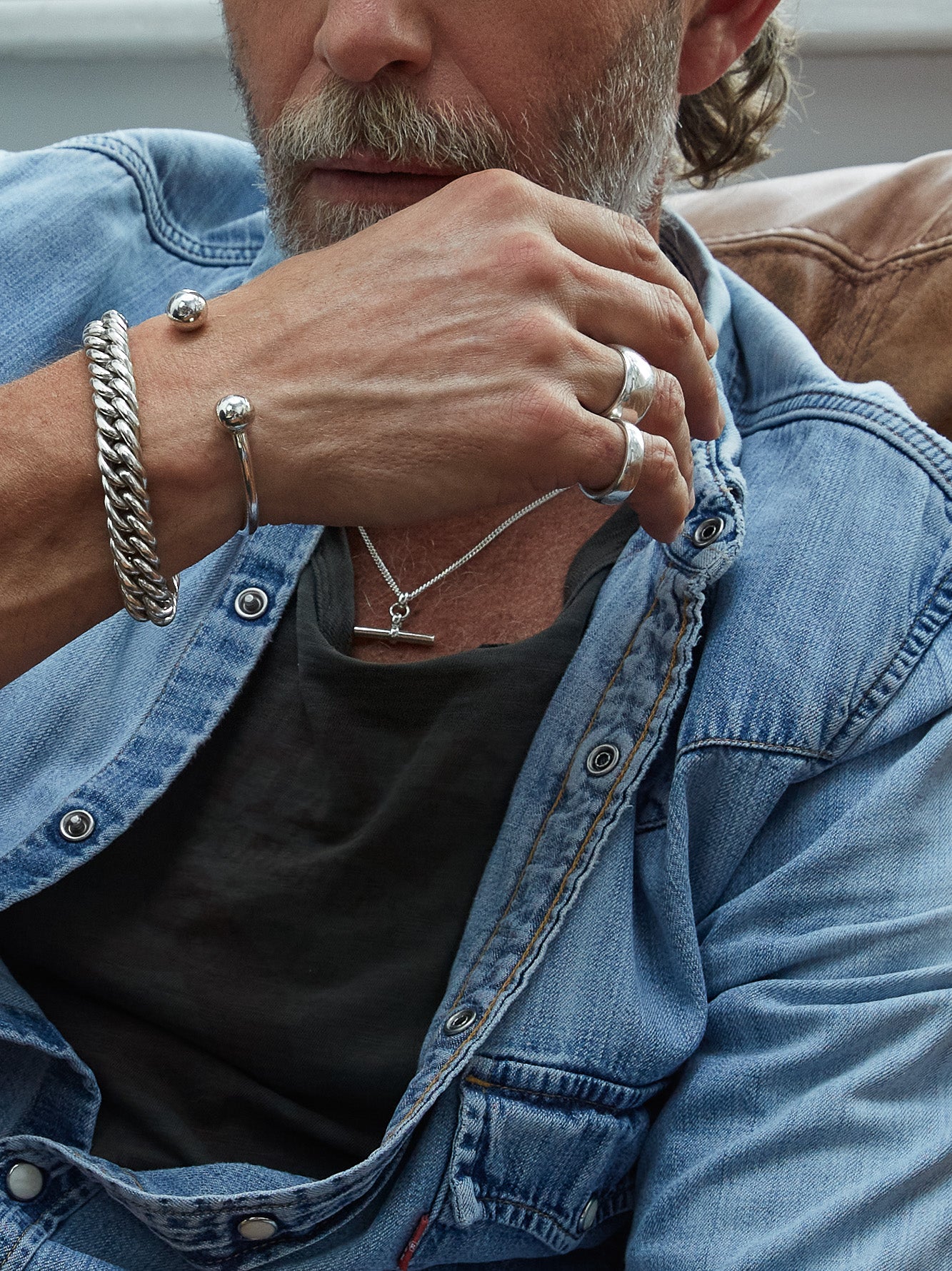 Men's Large Solid Sterling Silver Curb Link Bracelet