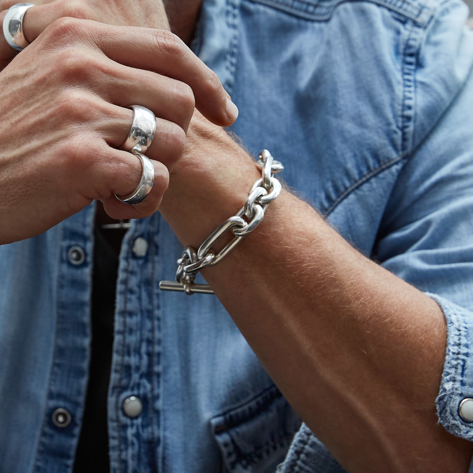 Men's Large Solid Sterling Silver Watch Chain Bracelet