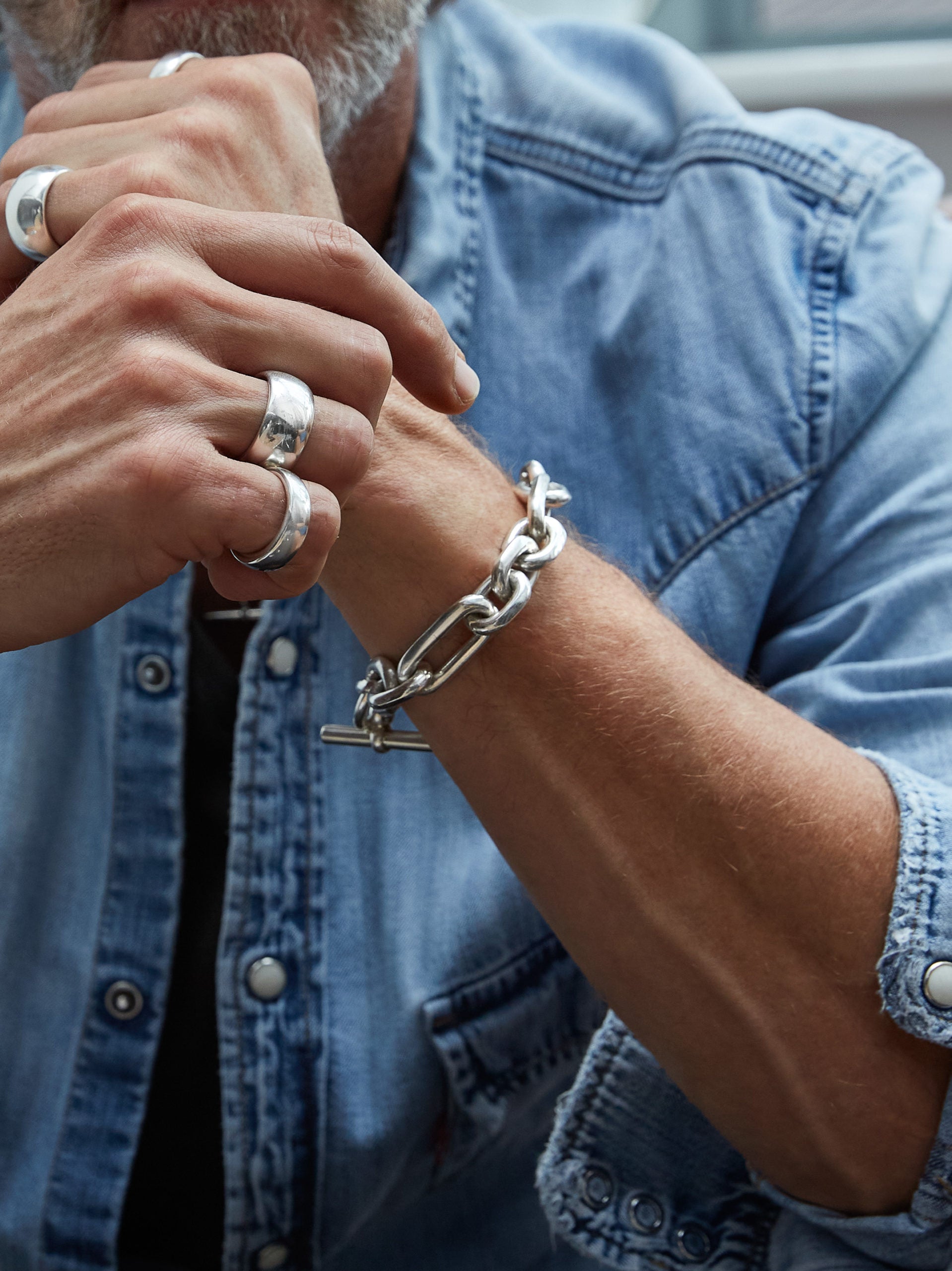 Men's Large Solid Sterling Silver Watch Chain Bracelet