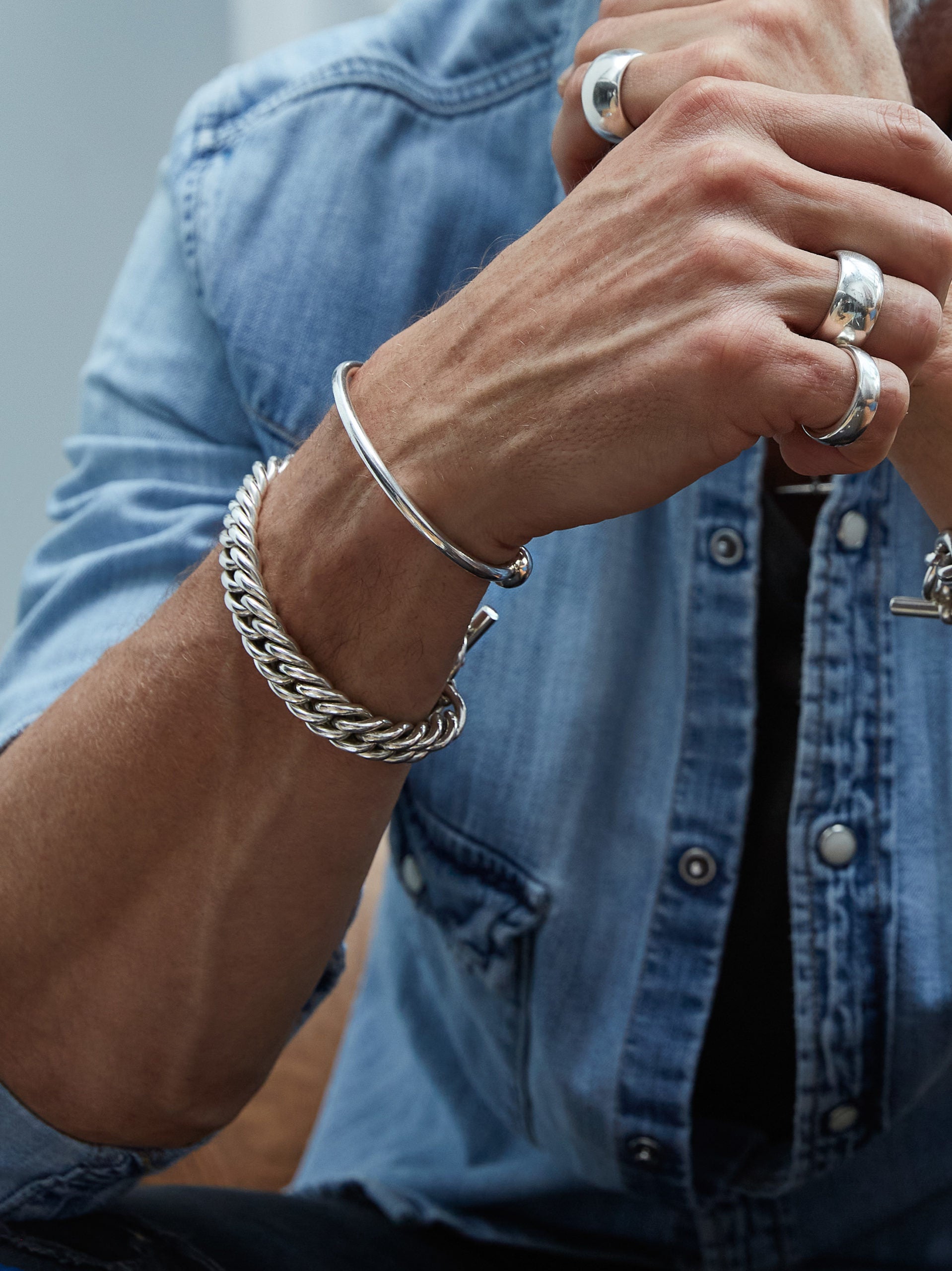 Men's Large Solid Sterling Silver Curb Link Bracelet