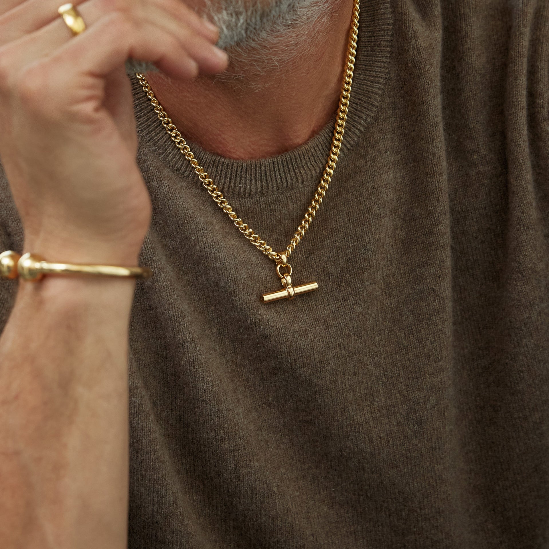 Men's Gold Chunky T-Bar Curb Link Necklace