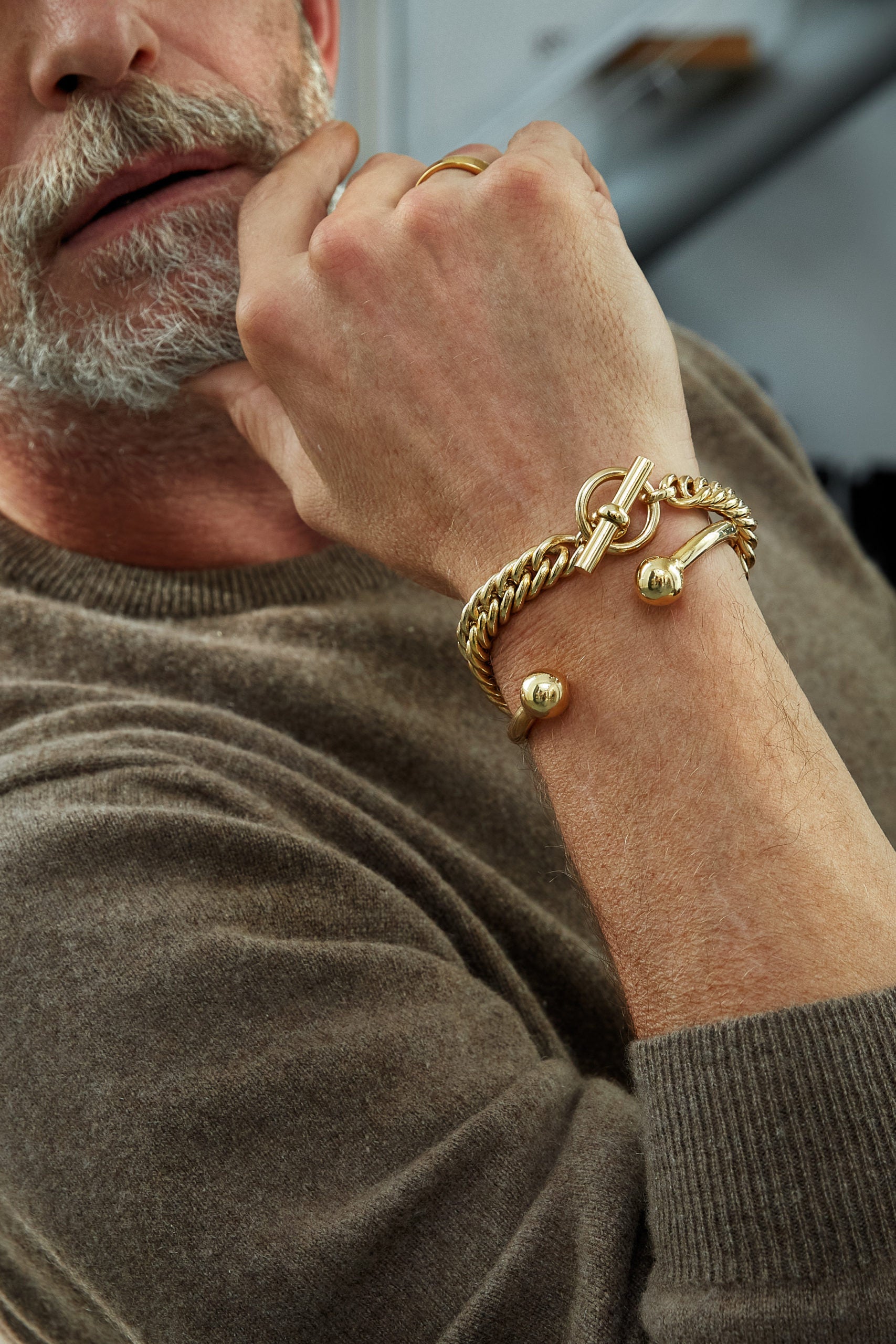 Men's Large Gold Torque Bangle
