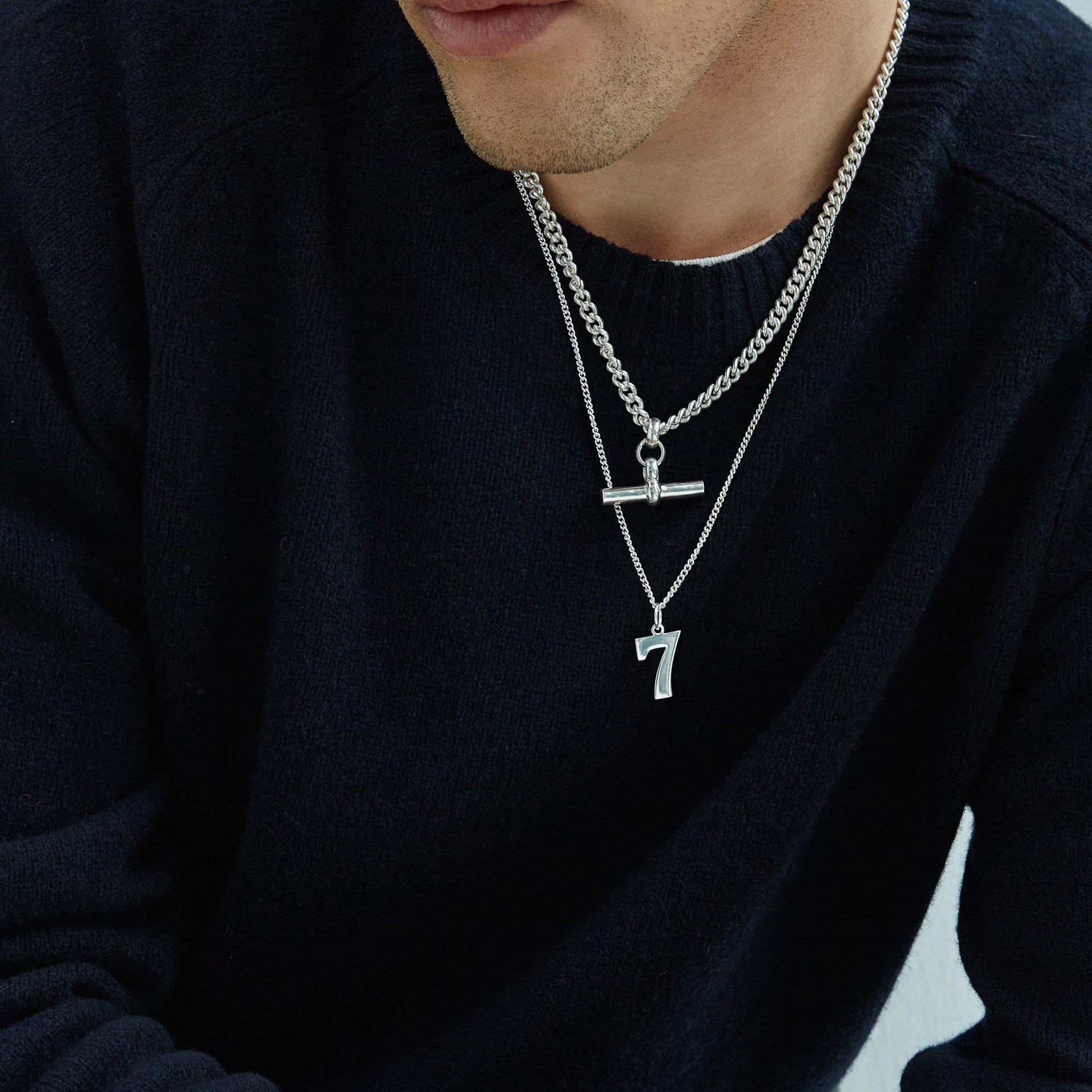 Men's Solid Sterling Silver Chunky T-Bar Curb Link Necklace