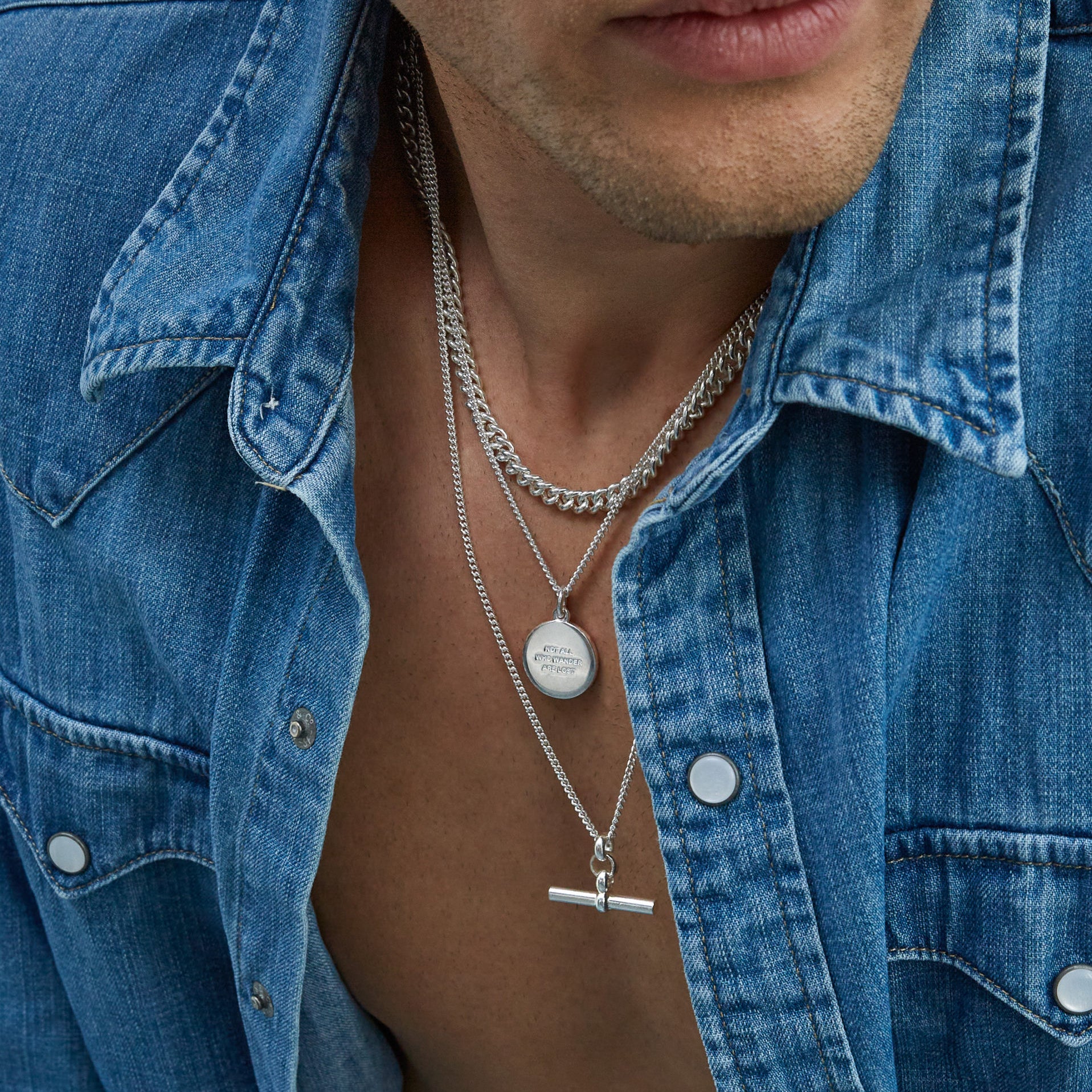 Large Solid Sterling Silver Compass / Not All Who Wander Necklace