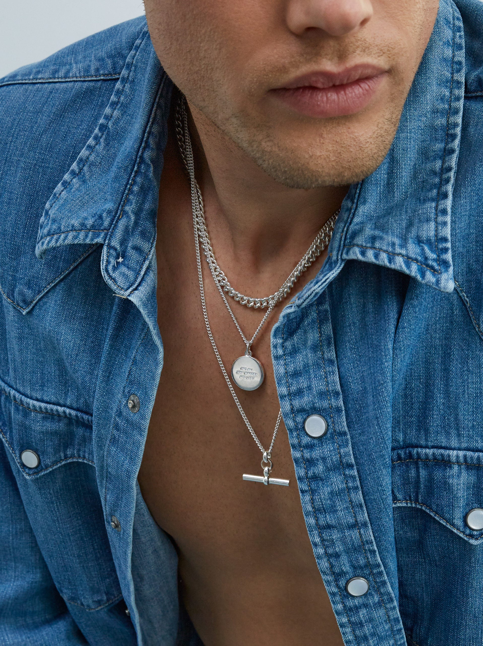 Large Solid Sterling Silver Compass / Not All Who Wander Necklace