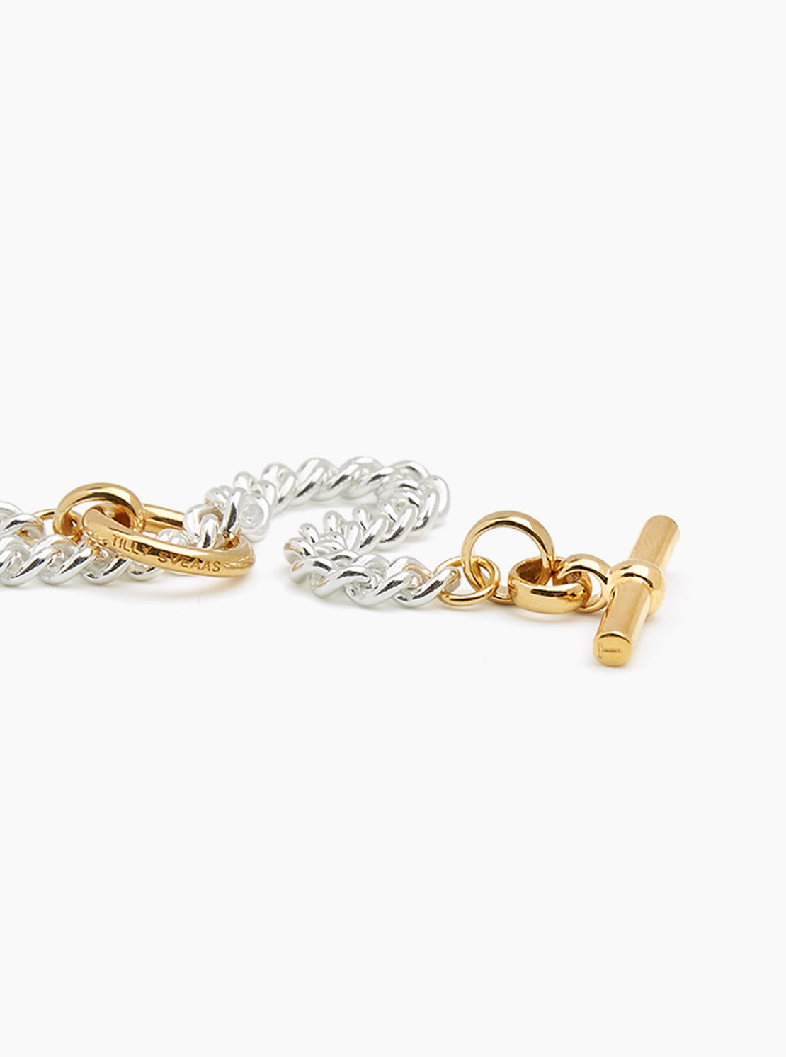 Small Gold T-Bar Clasp On Silver Curb Link Necklace