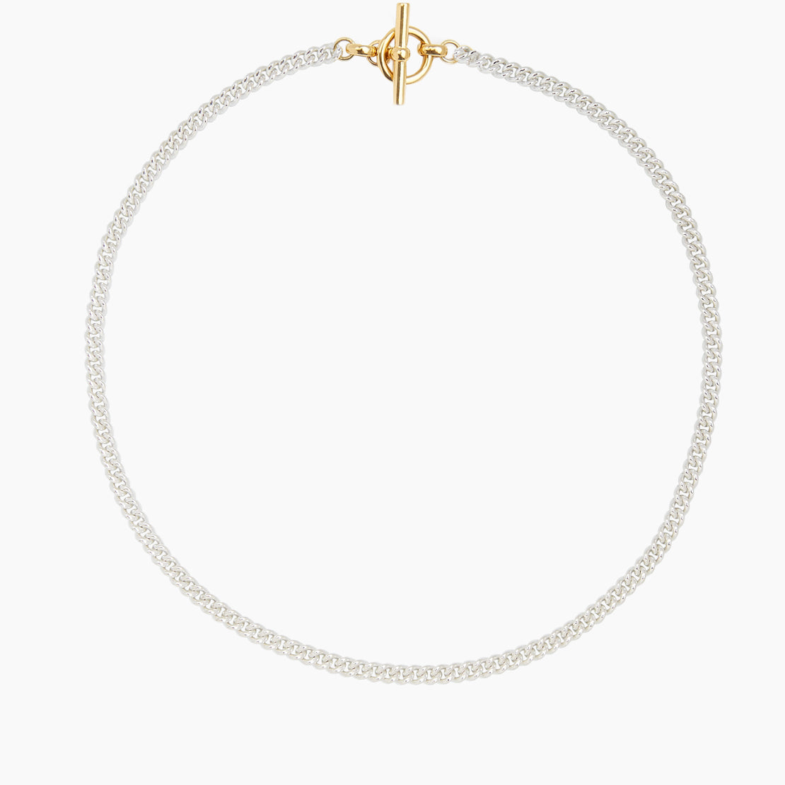 Small Gold T-Bar Clasp On Silver Curb Link Necklace