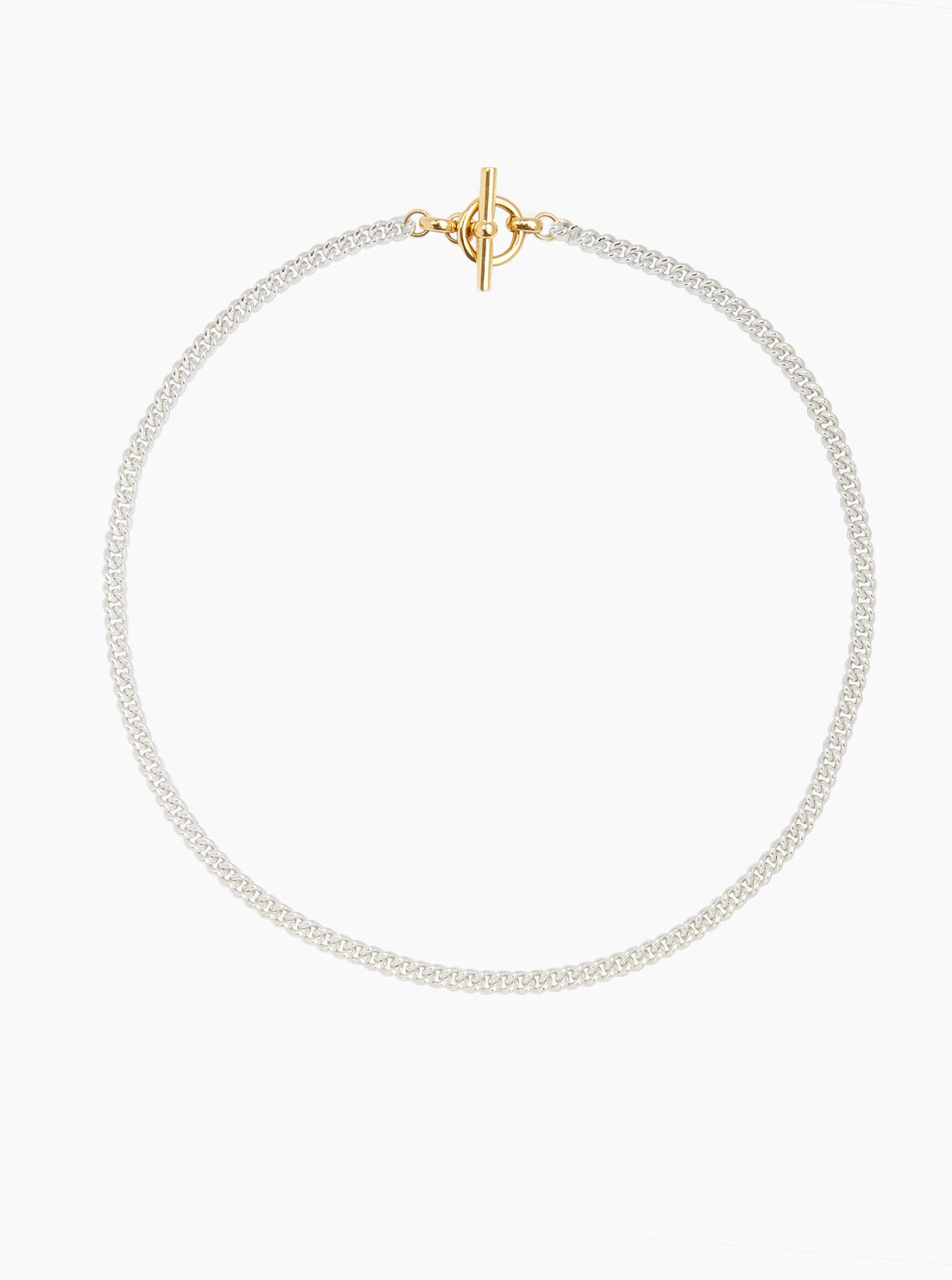 Small Gold T-Bar Clasp On Silver Curb Link Necklace